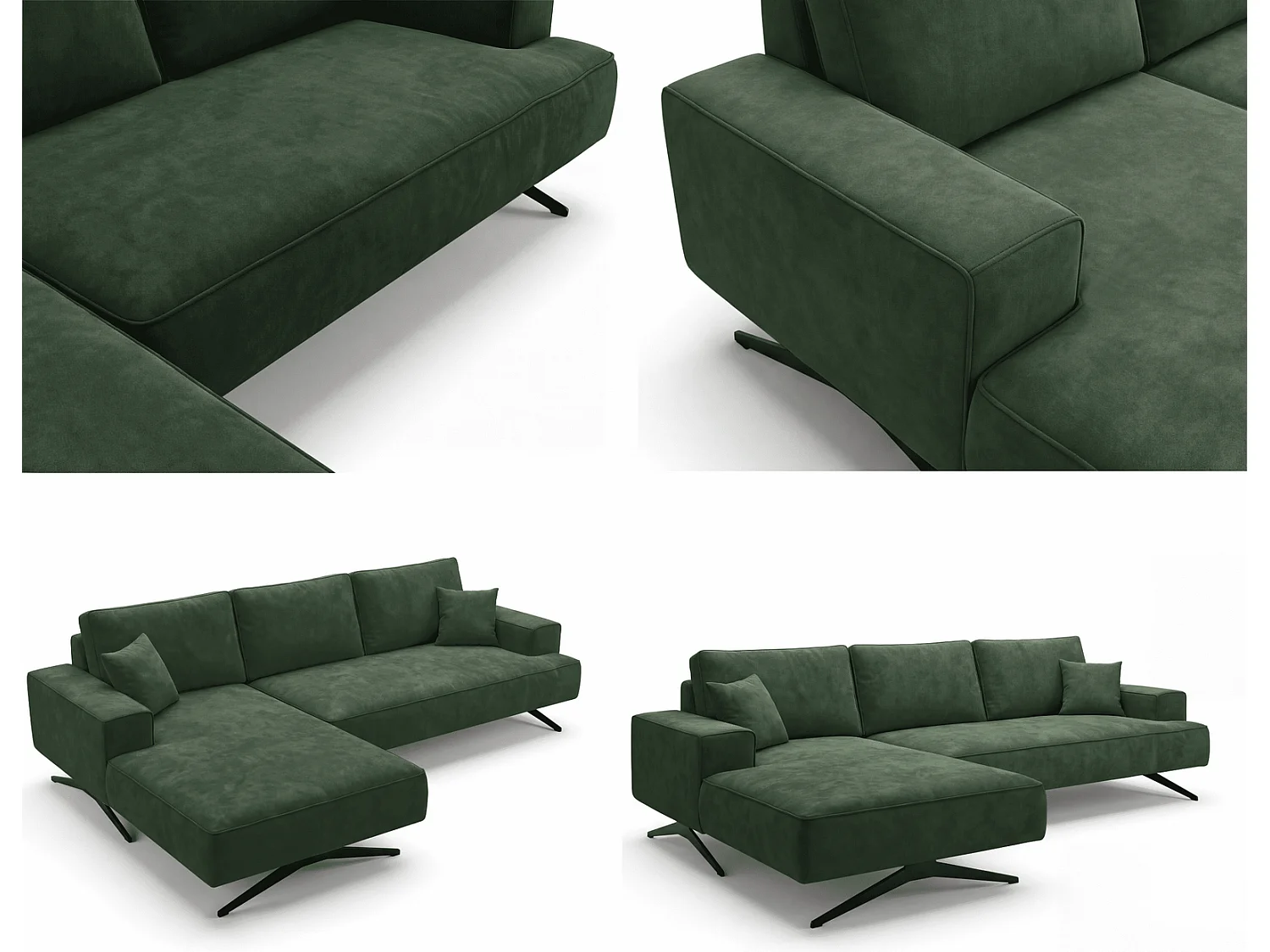 Ecksofa Zenaro in L-Form auf Füßen - modernes Design, Sofa 260 cm, links, Grün