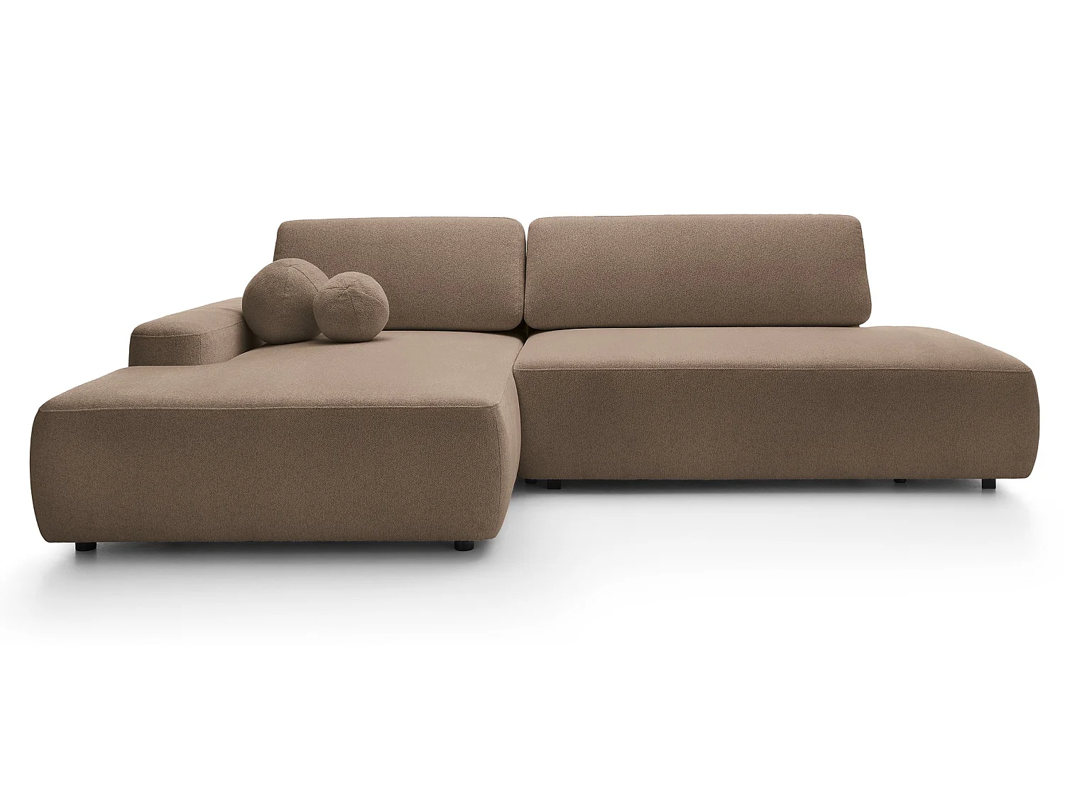Canapé d'angle Orea O avec rangement design aux formes arrondies - canapé d'angle convertible, gauche, marron