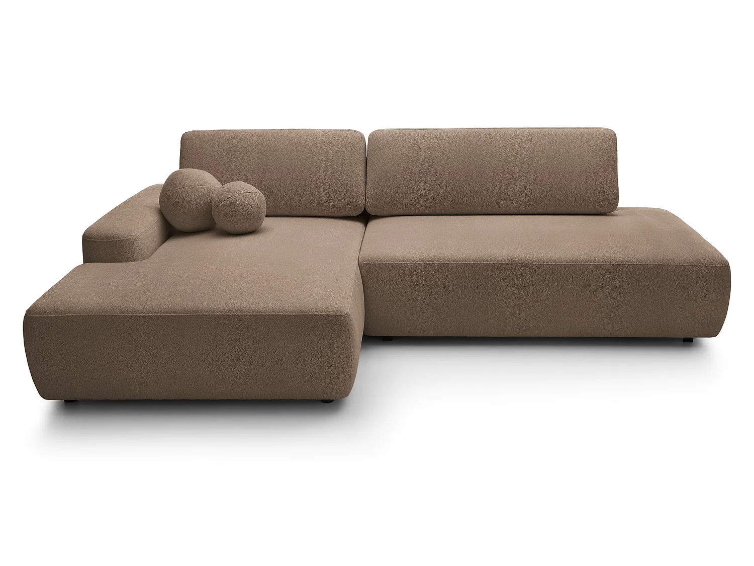 Canapé d'angle Orea O avec rangement design aux formes arrondies - canapé d'angle convertible, gauche, marron