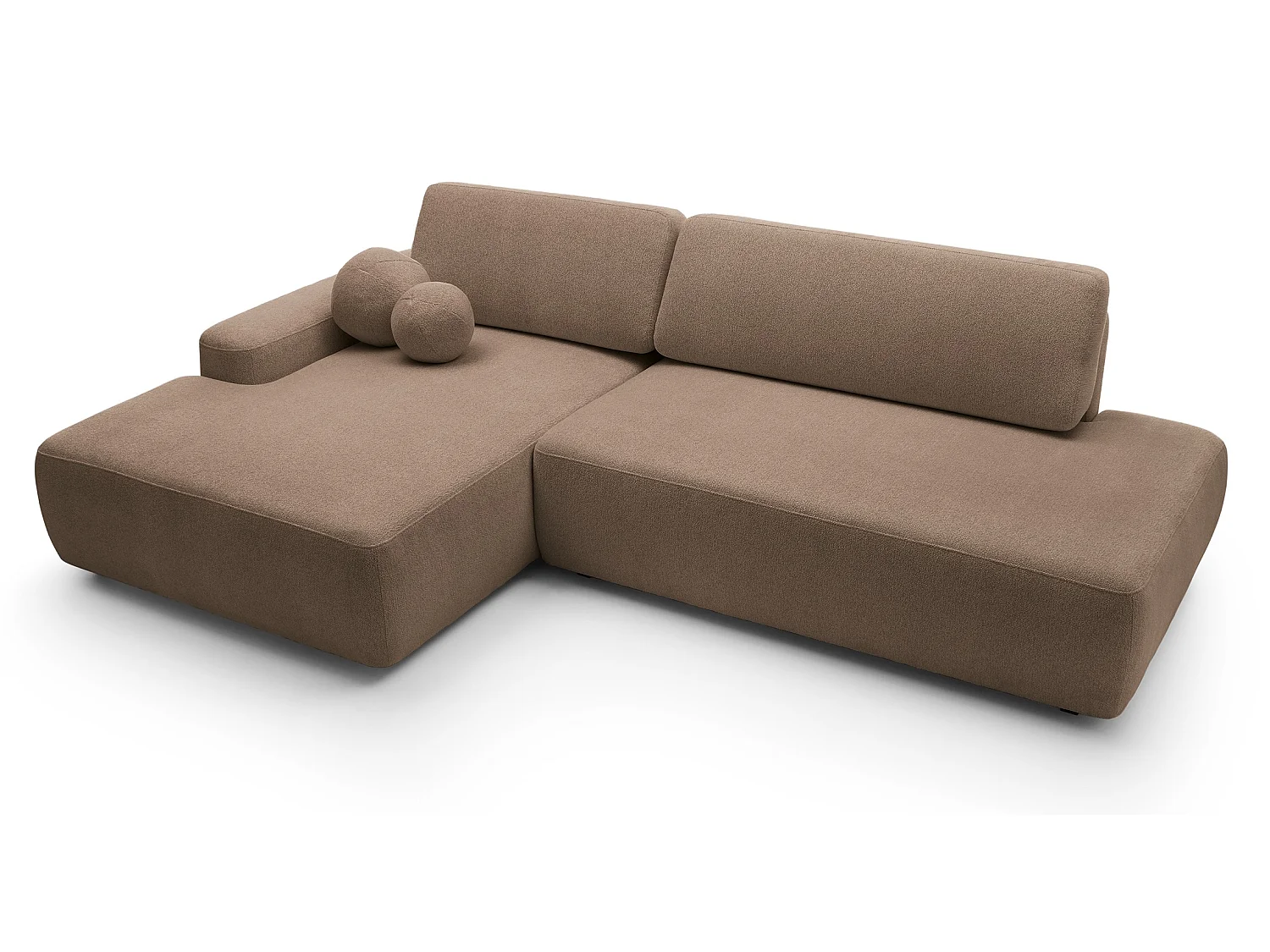 Canapé d'angle Orea O avec rangement design aux formes arrondies - canapé d'angle convertible, gauche, marron