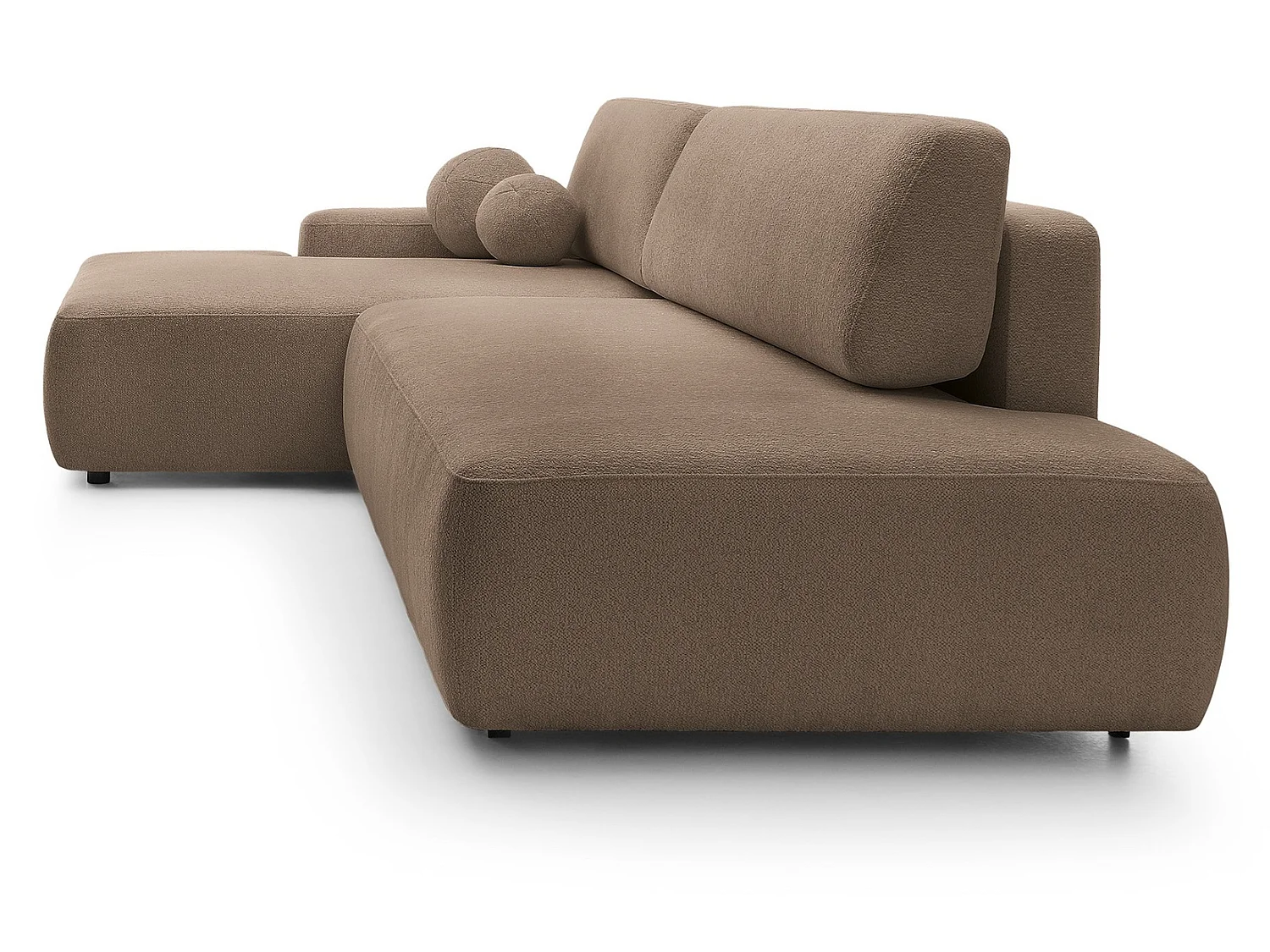 Canapé d'angle Orea O avec rangement design aux formes arrondies - canapé d'angle convertible, gauche, marron