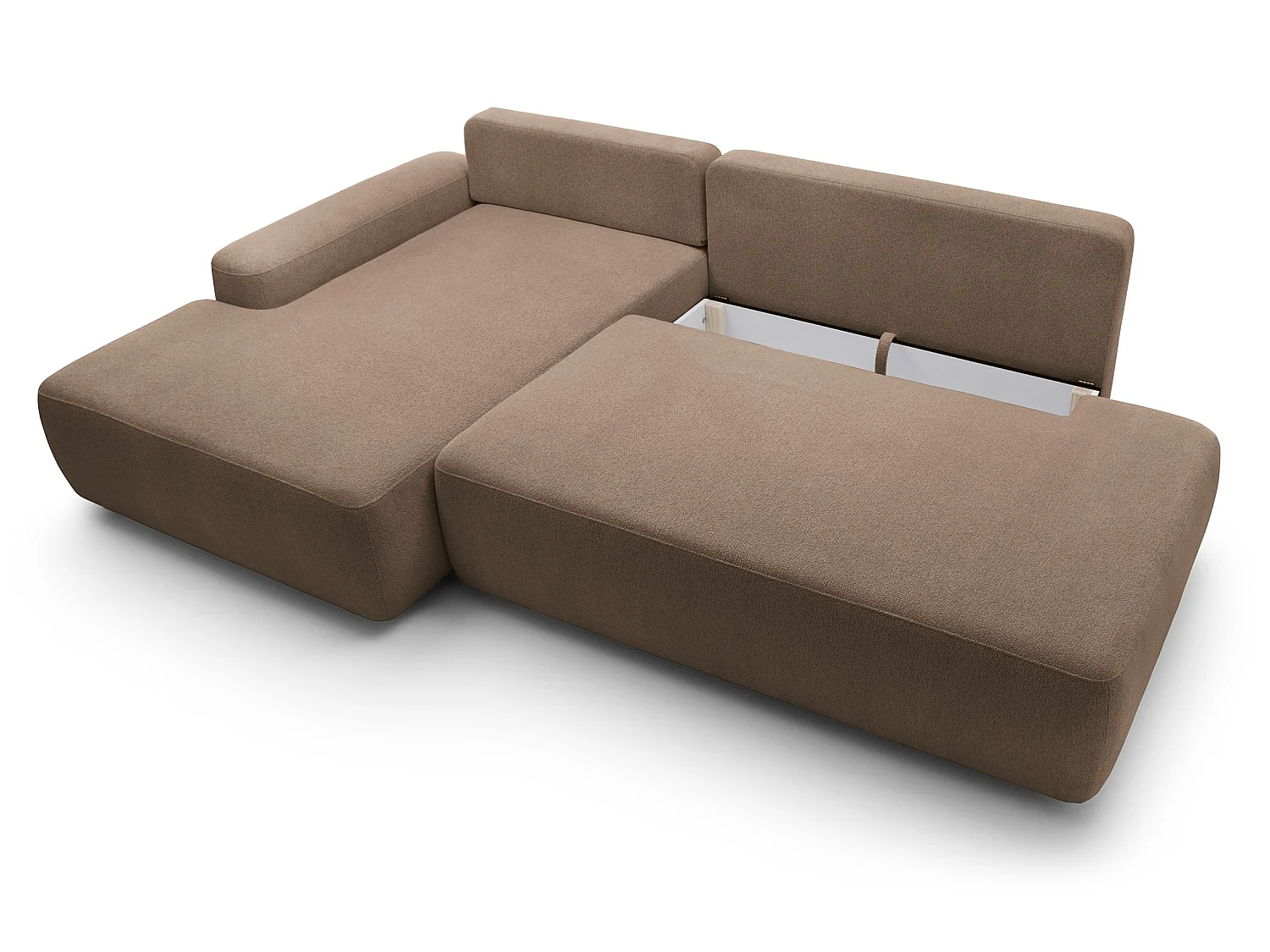 Canapé d'angle Orea O avec rangement design aux formes arrondies - canapé d'angle convertible, gauche, marron