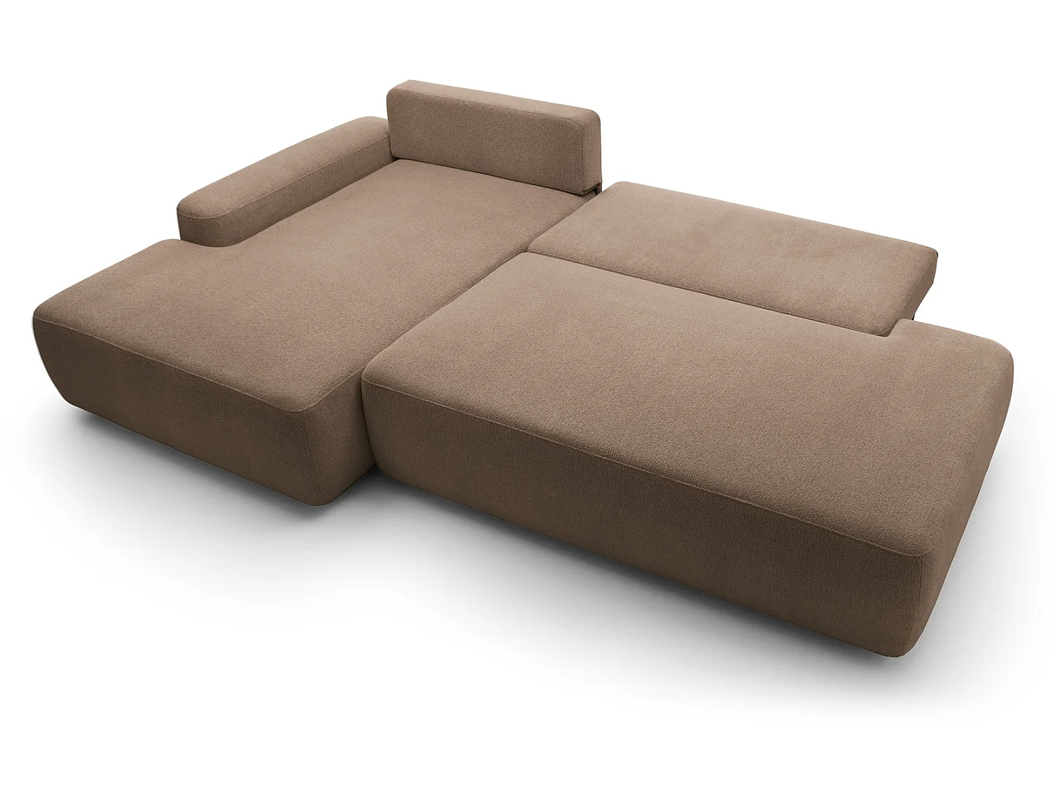 Canapé d'angle Orea O avec rangement design aux formes arrondies - canapé d'angle convertible, gauche, marron