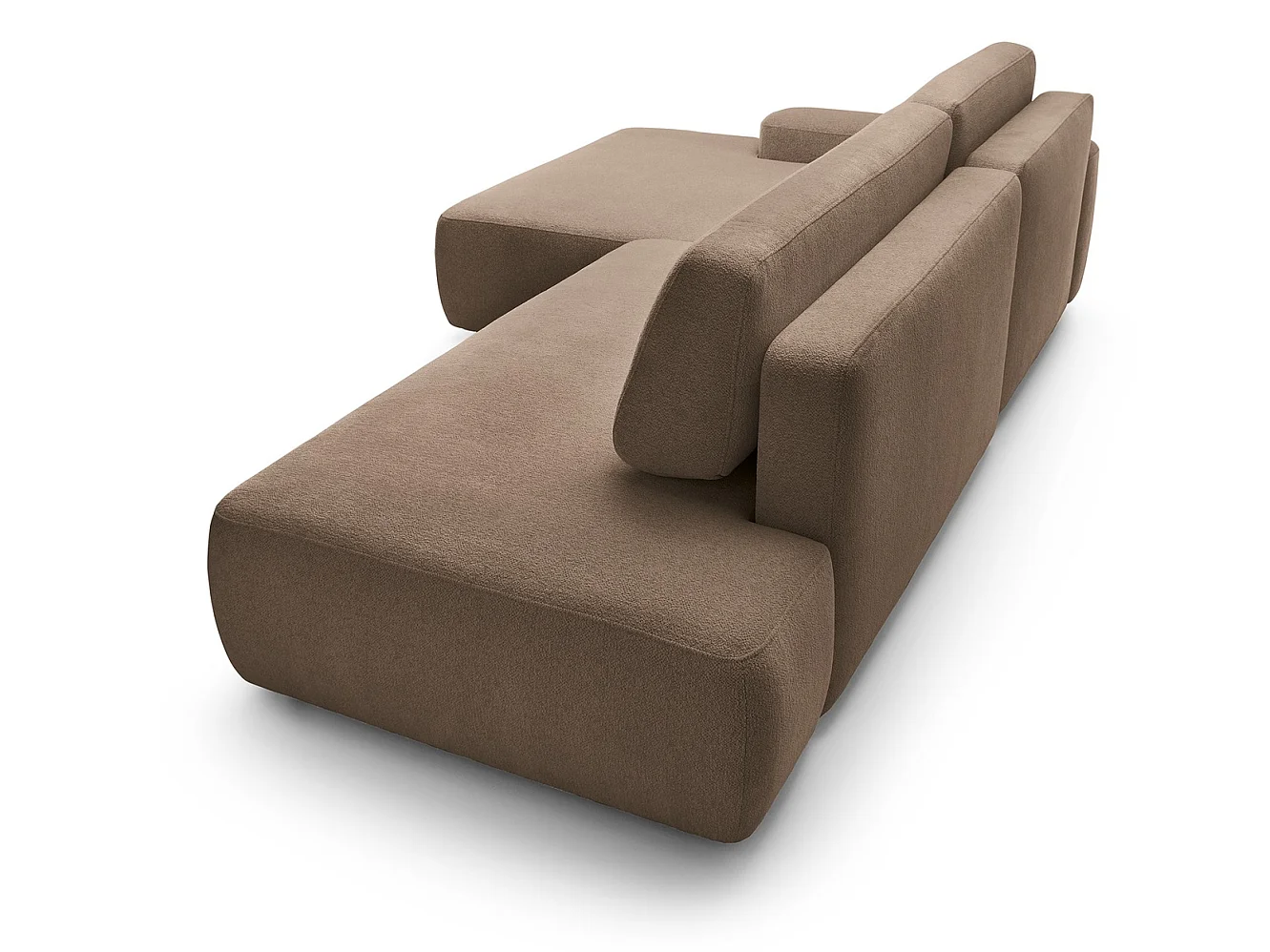 Canapé d'angle Orea O avec rangement design aux formes arrondies - canapé d'angle convertible, gauche, marron
