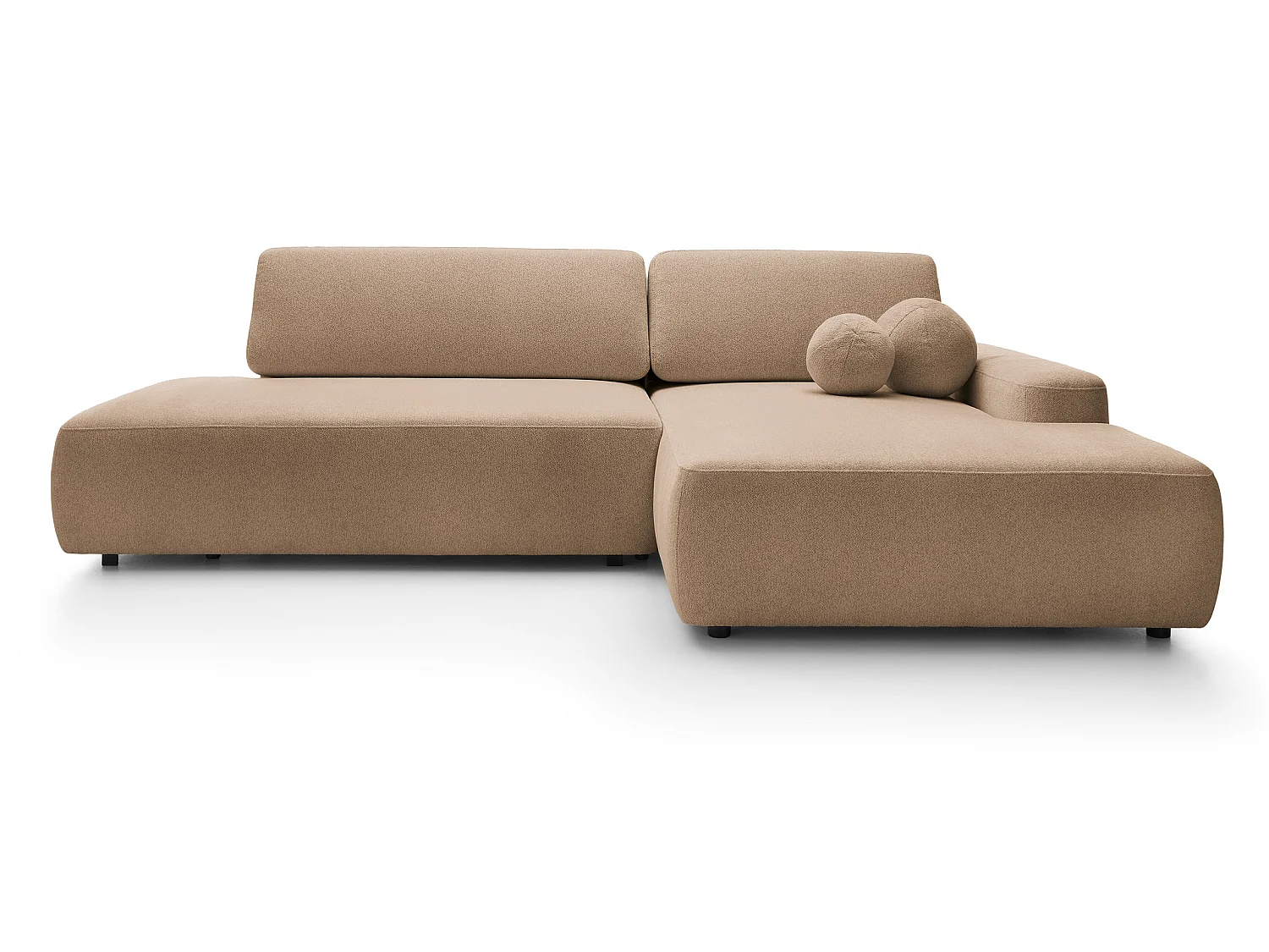 Canapé d'angle Orea O avec rangement design aux formes arrondies - canapé d'angle convertible, droit, marron clair