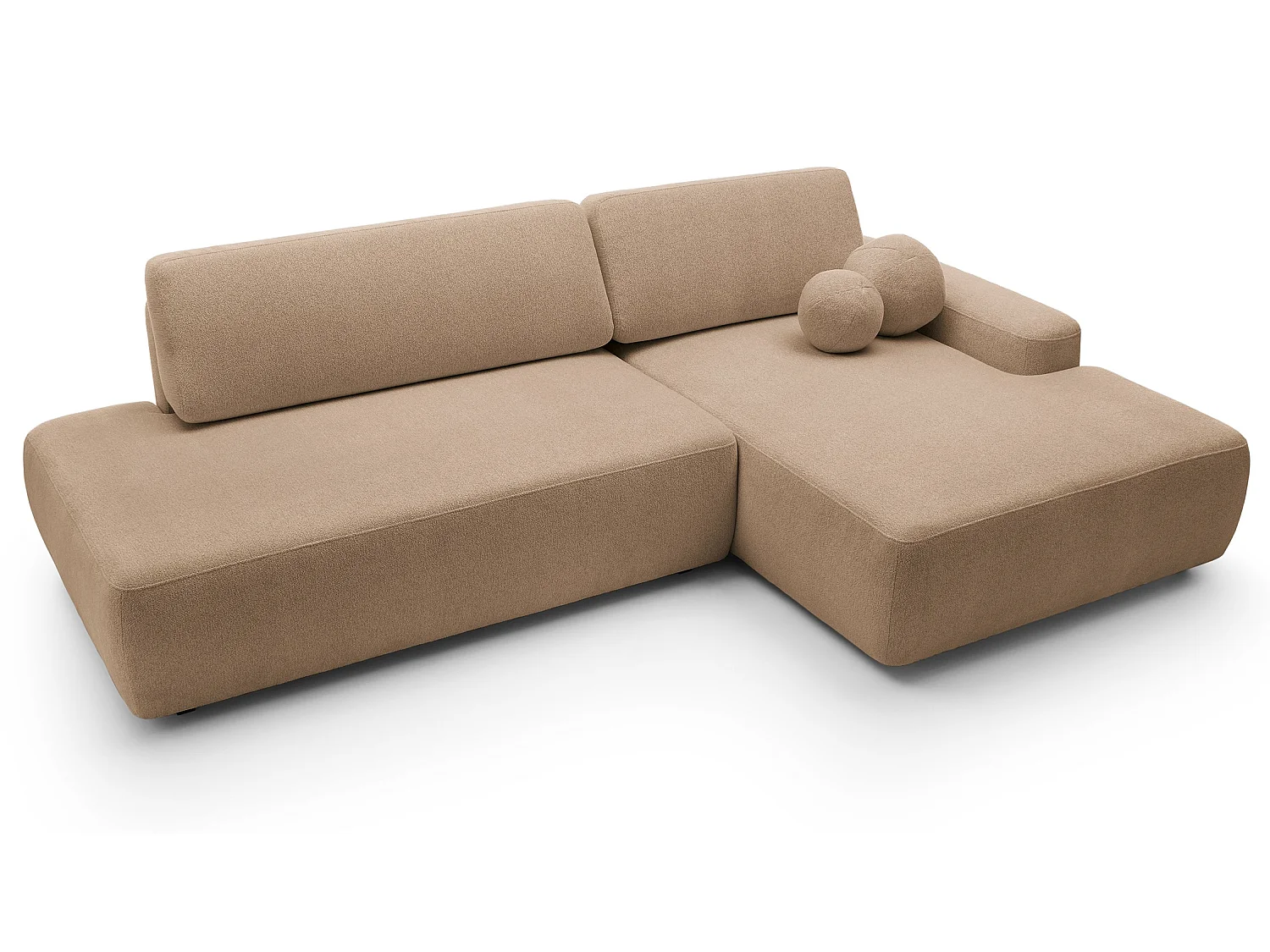 Canapé d'angle Orea O avec rangement design aux formes arrondies - canapé d'angle convertible, droit, marron clair
