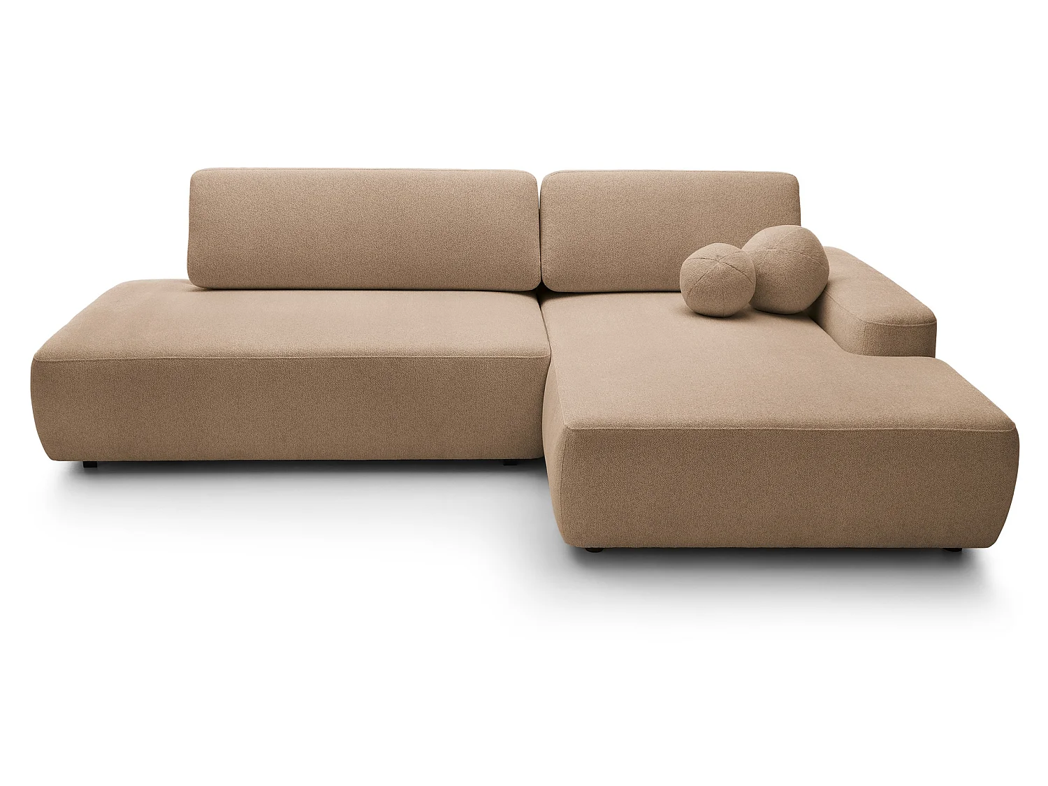 Canapé d'angle Orea O avec rangement design aux formes arrondies - canapé d'angle convertible, droit, marron clair