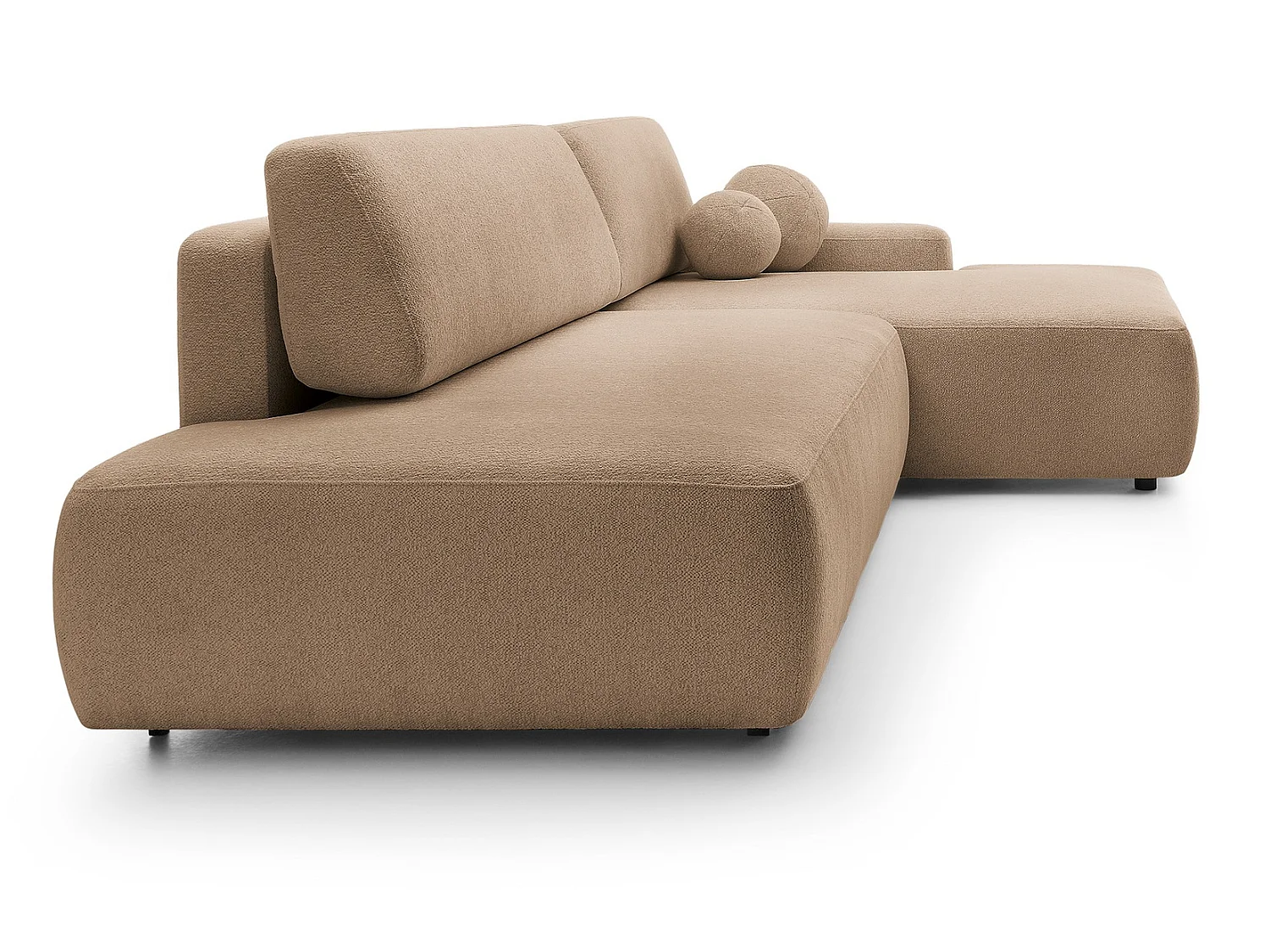 Canapé d'angle Orea O avec rangement design aux formes arrondies - canapé d'angle convertible, droit, marron clair