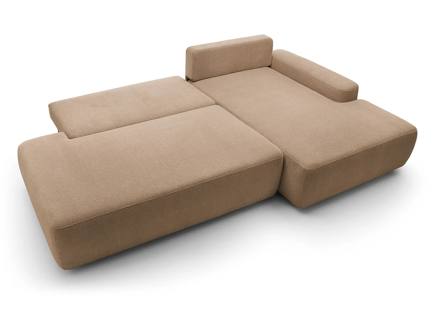 Canapé d'angle Orea O avec rangement design aux formes arrondies - canapé d'angle convertible, droit, marron clair