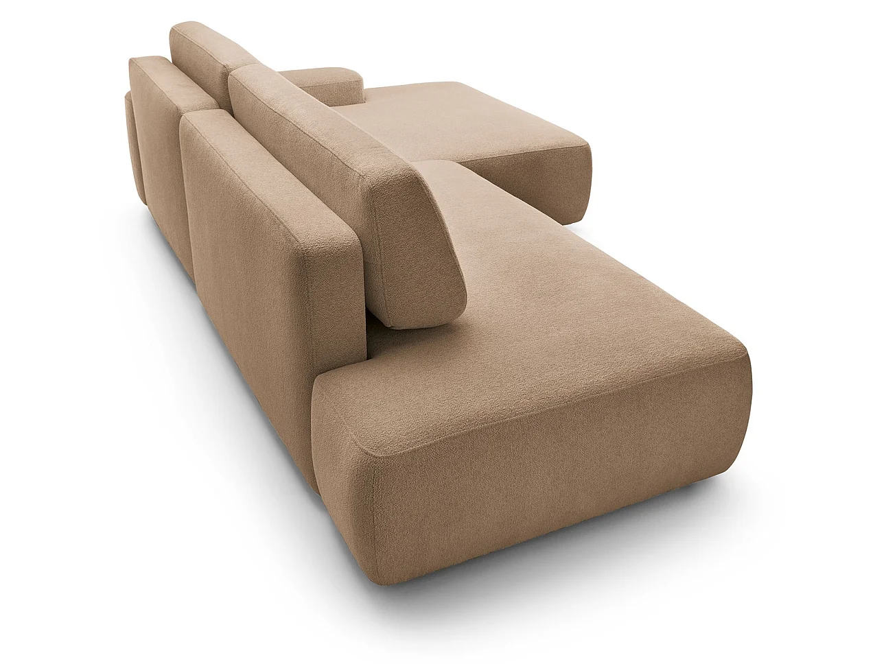 Canapé d'angle Orea O avec rangement design aux formes arrondies - canapé d'angle convertible, droit, marron clair
