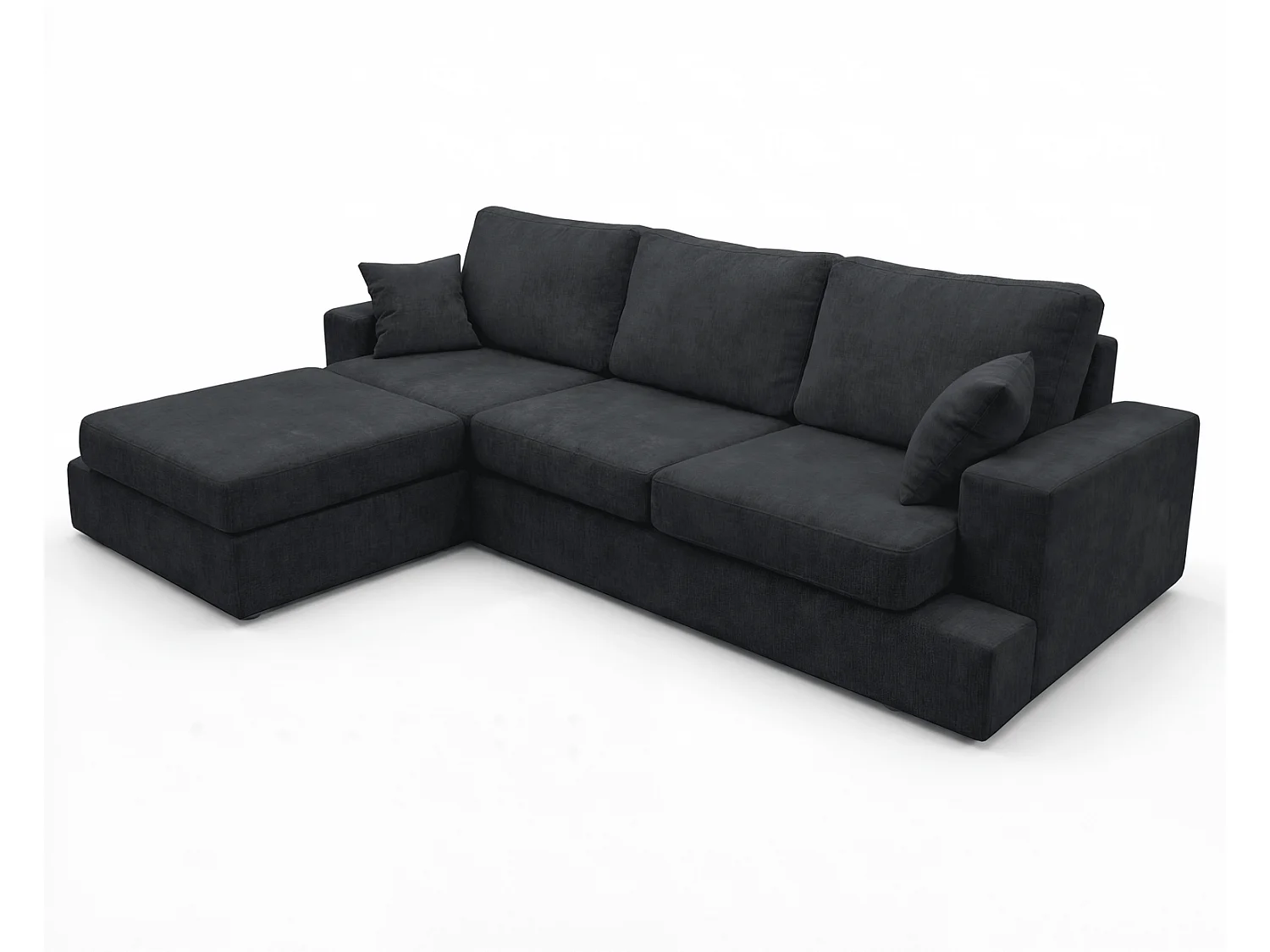 Canapé d'angle moelleux Fidenzo 260 cm, gauche, non convertible, design moderne, noir