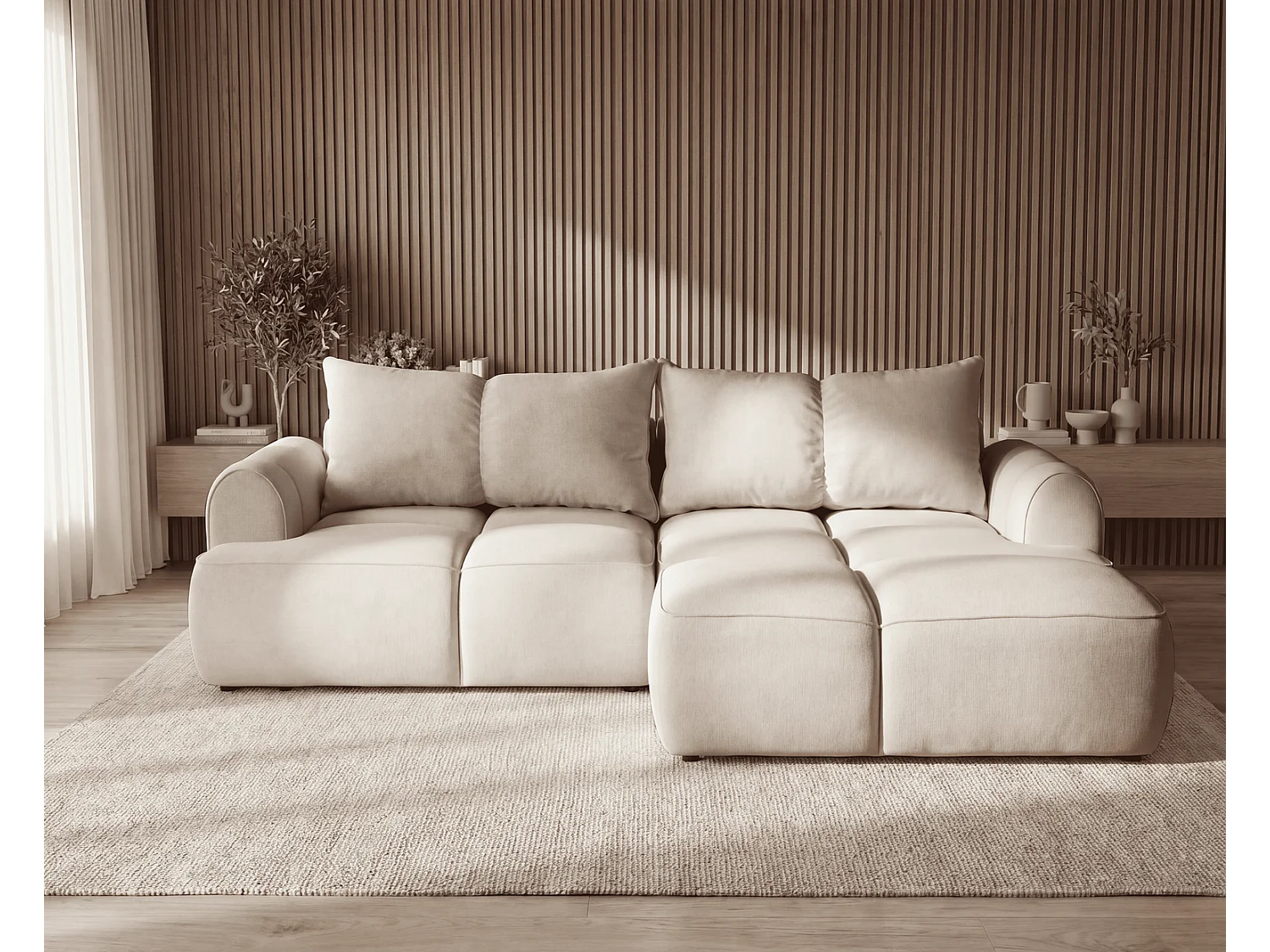 Canapé d'angle Avani 280 cm, canapé convertible avec rangement, design moderne, droite, beige