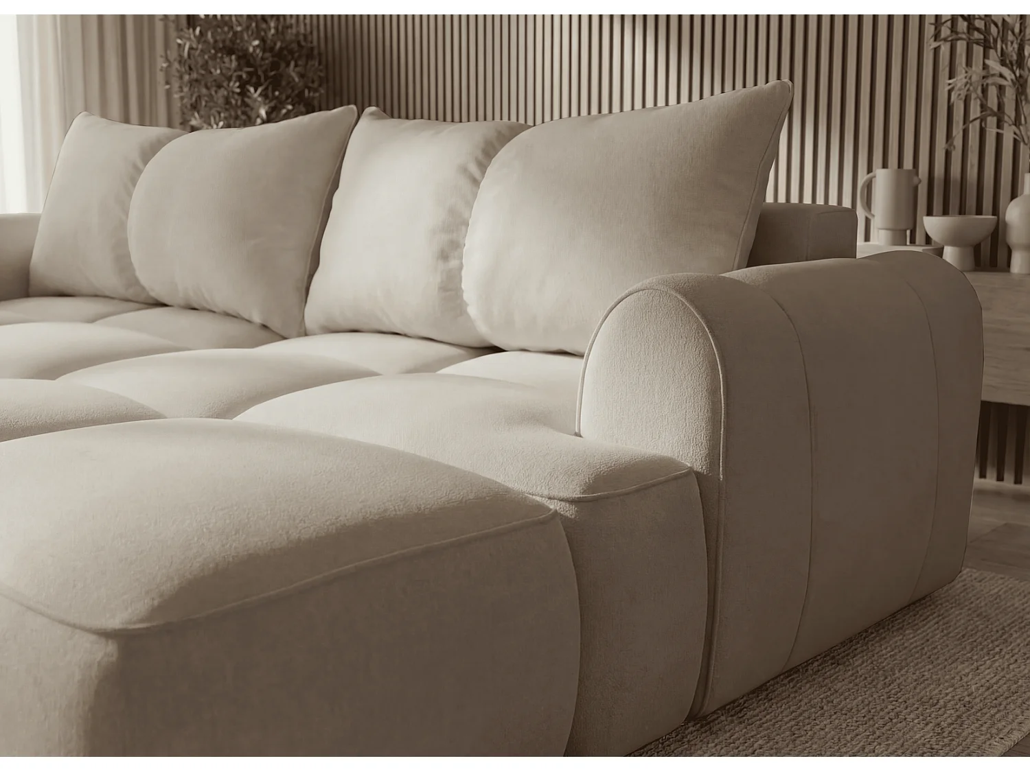 Canapé d'angle Avani 280 cm, canapé convertible avec rangement, design moderne, droite, beige