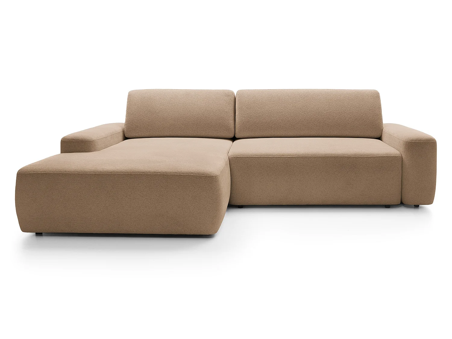 Canapé d'angle Orea M 265 cm convertible - formes arrondies, design moderne, canapé d'angle avec rangement, gauche, brun clair