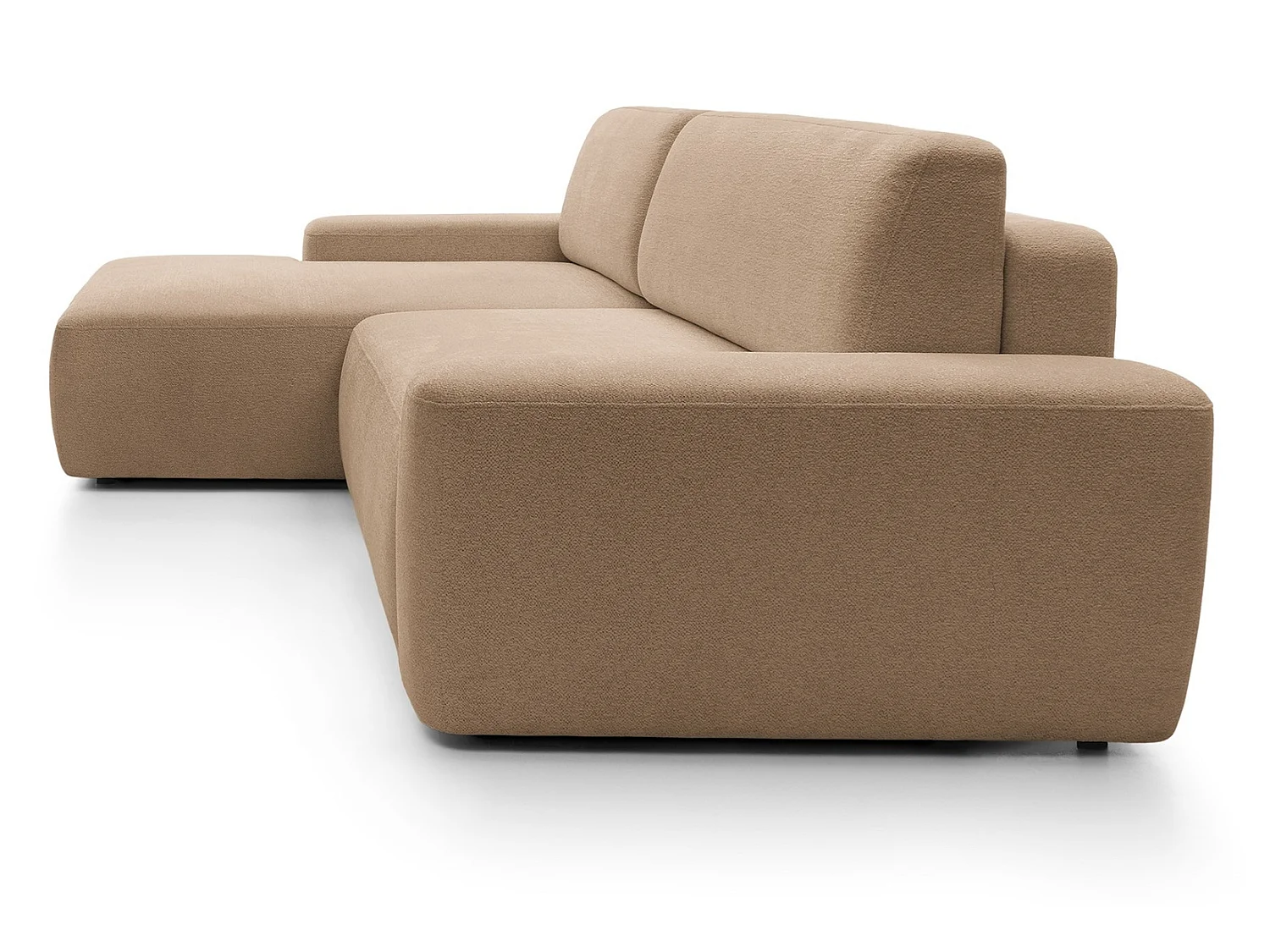 Canapé d'angle Orea M 265 cm convertible - formes arrondies, design moderne, canapé d'angle avec rangement, gauche, brun clair