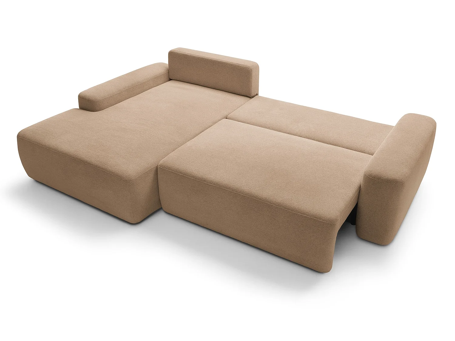 Canapé d'angle Orea M 265 cm convertible - formes arrondies, design moderne, canapé d'angle avec rangement, gauche, brun clair