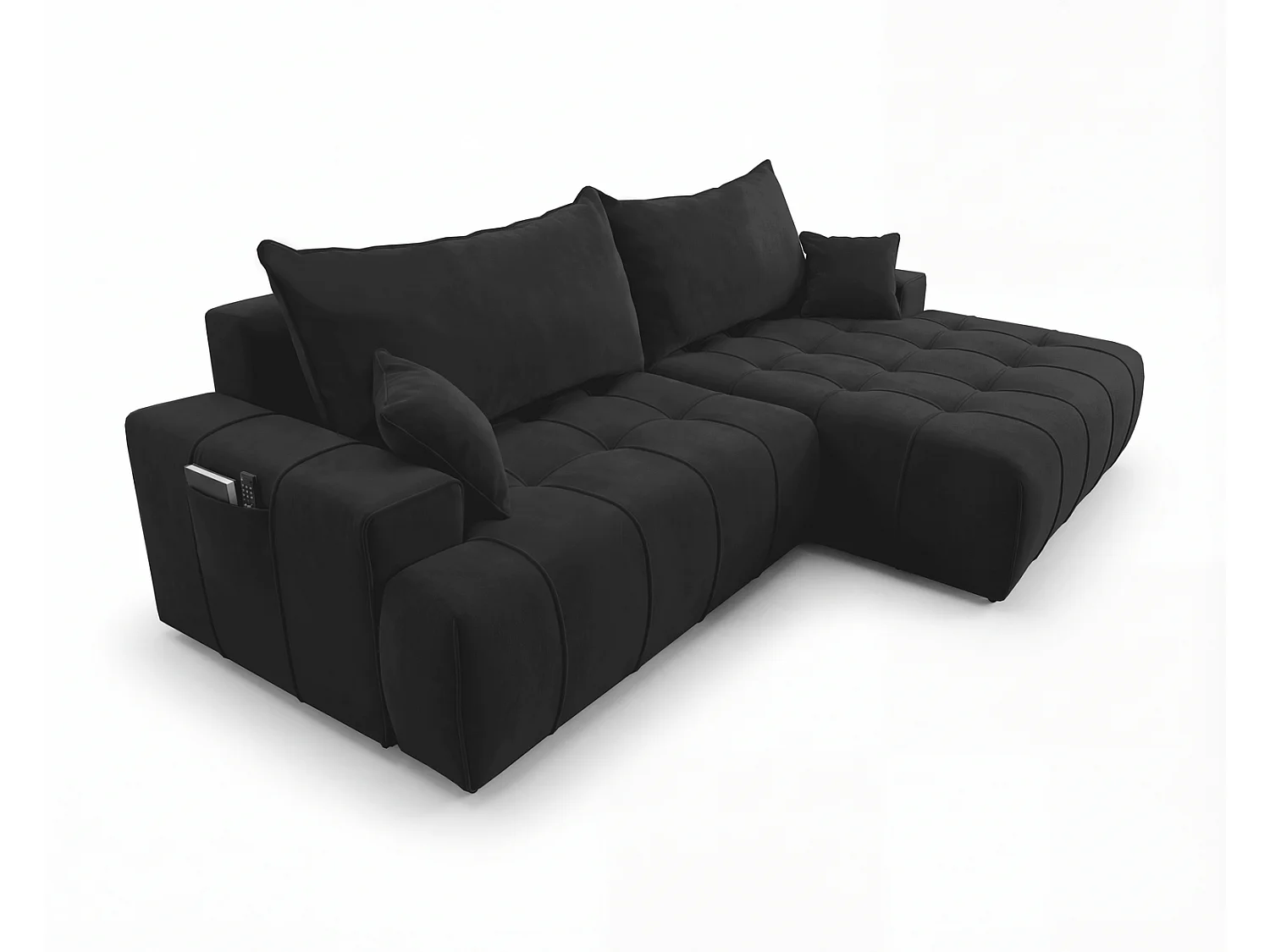 Canapé d'angle moderne Arvio 270 cm, convertible avec rangement, canapé design pour salon, droite, noir