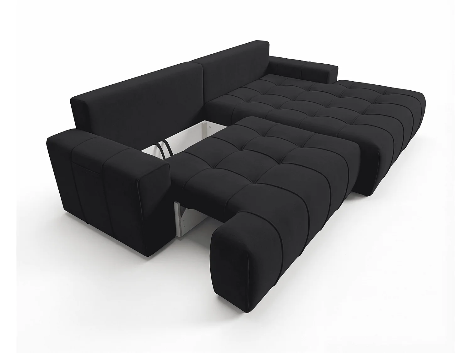 Canapé d'angle moderne Arvio 270 cm, convertible avec rangement, canapé design pour salon, droite, noir