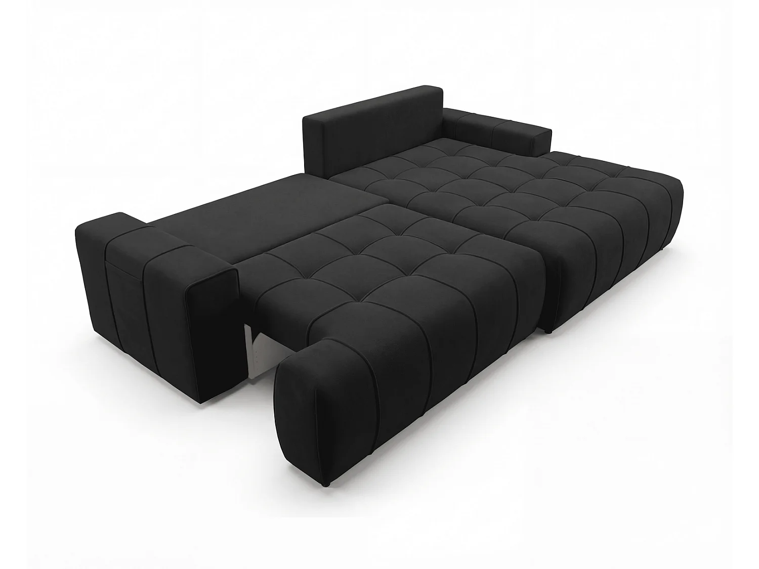Canapé d'angle moderne Arvio 270 cm, convertible avec rangement, canapé design pour salon, droite, noir