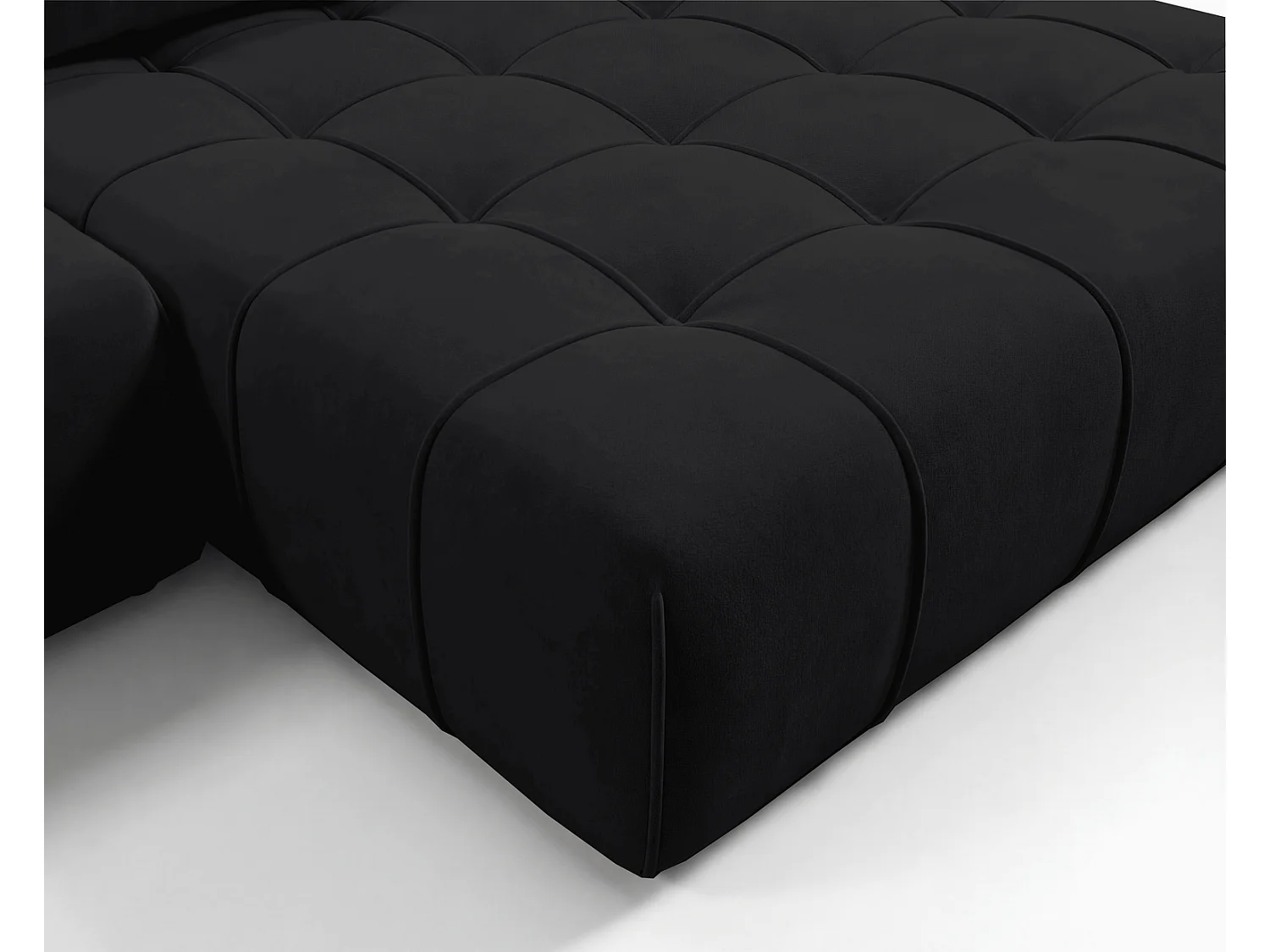 Canapé d'angle moderne Arvio 270 cm, convertible avec rangement, canapé design pour salon, droite, noir
