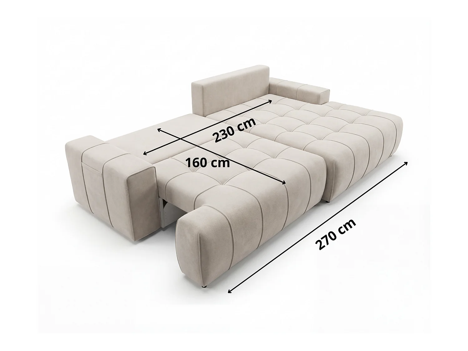Canapé d'angle moderne Arvio 270 cm, convertible avec rangement, canapé design pour salon, droite, noir