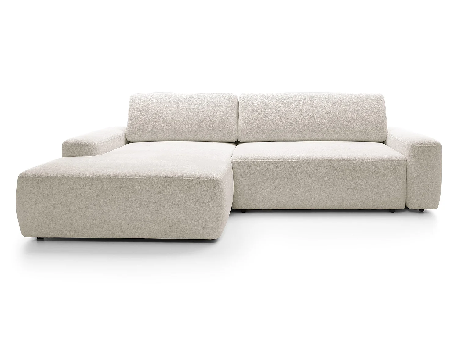 Canapé d'angle Orea M 265 cm convertible - formes arrondies, design moderne, canapé d'angle avec rangement, gauche, beige
