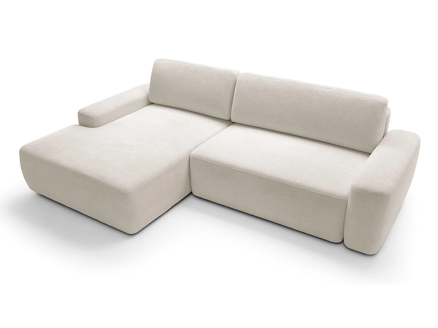 Canapé d'angle Orea M 265 cm convertible - formes arrondies, design moderne, canapé d'angle avec rangement, gauche, beige
