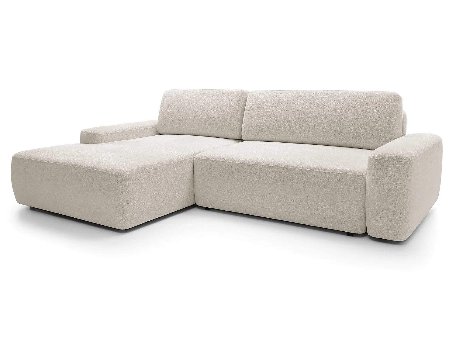 Canapé d'angle Orea M 265 cm convertible - formes arrondies, design moderne, canapé d'angle avec rangement, gauche, beige