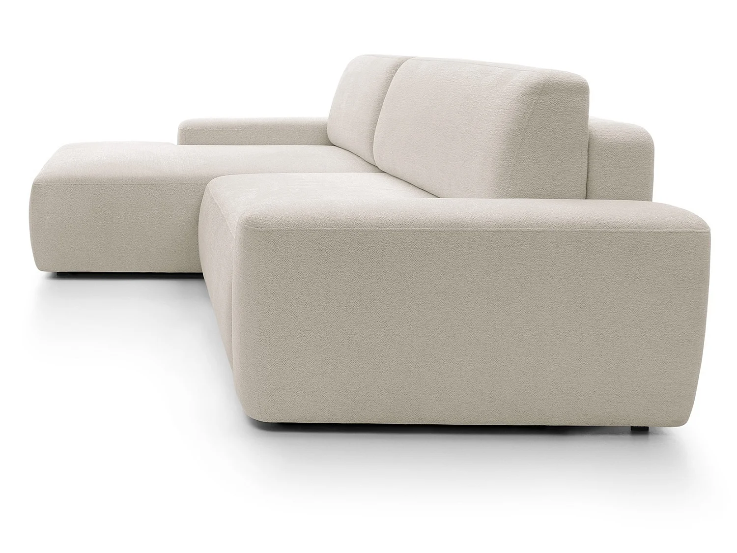 Canapé d'angle Orea M 265 cm convertible - formes arrondies, design moderne, canapé d'angle avec rangement, gauche, beige