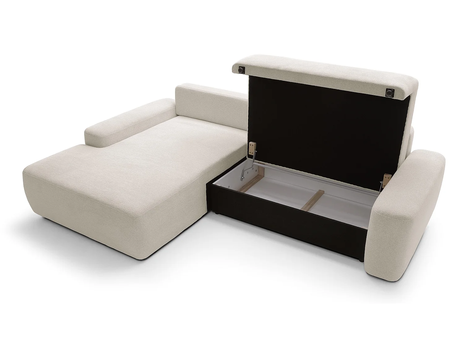 Canapé d'angle Orea M 265 cm convertible - formes arrondies, design moderne, canapé d'angle avec rangement, gauche, beige