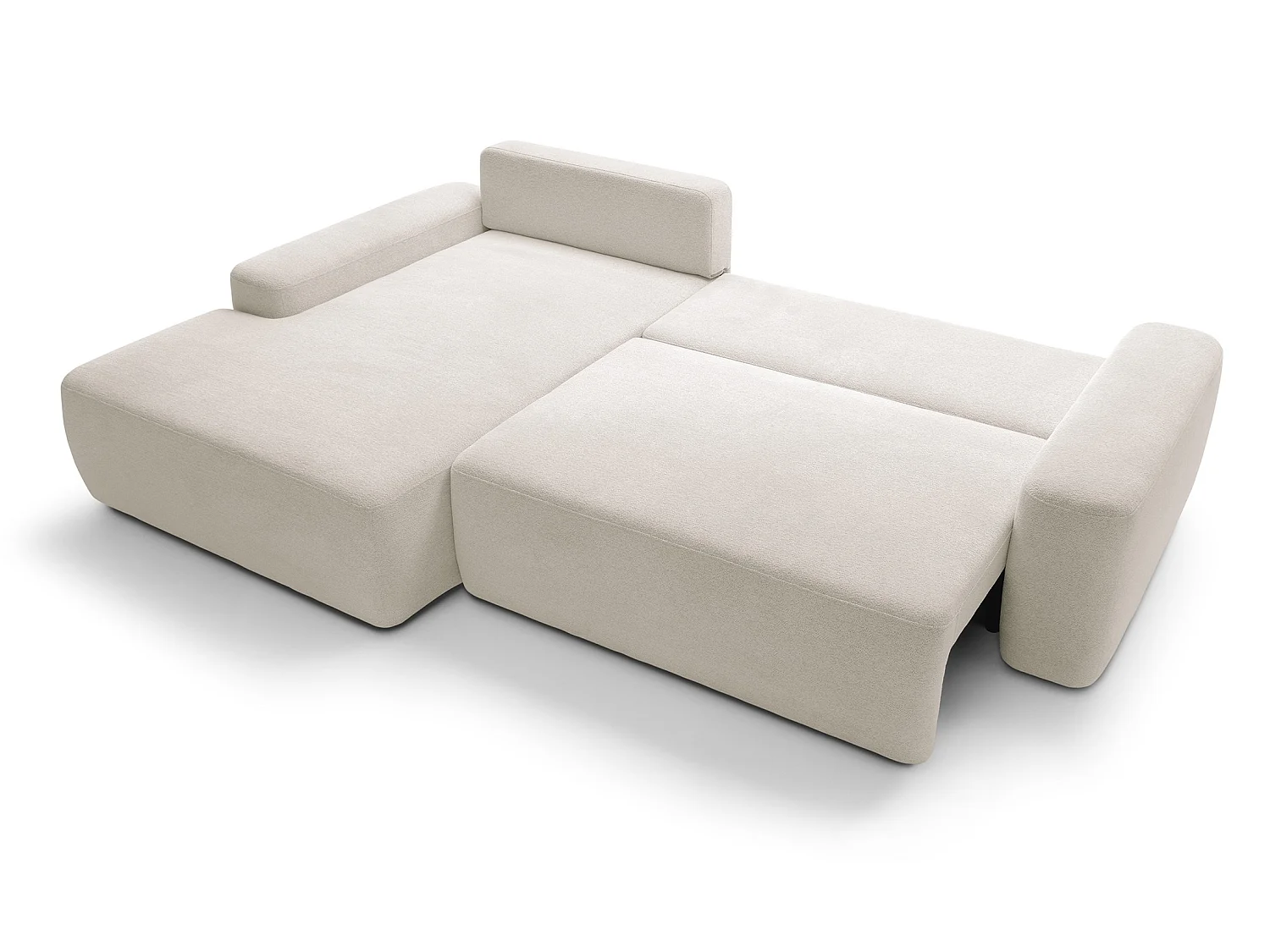 Canapé d'angle Orea M 265 cm convertible - formes arrondies, design moderne, canapé d'angle avec rangement, gauche, beige