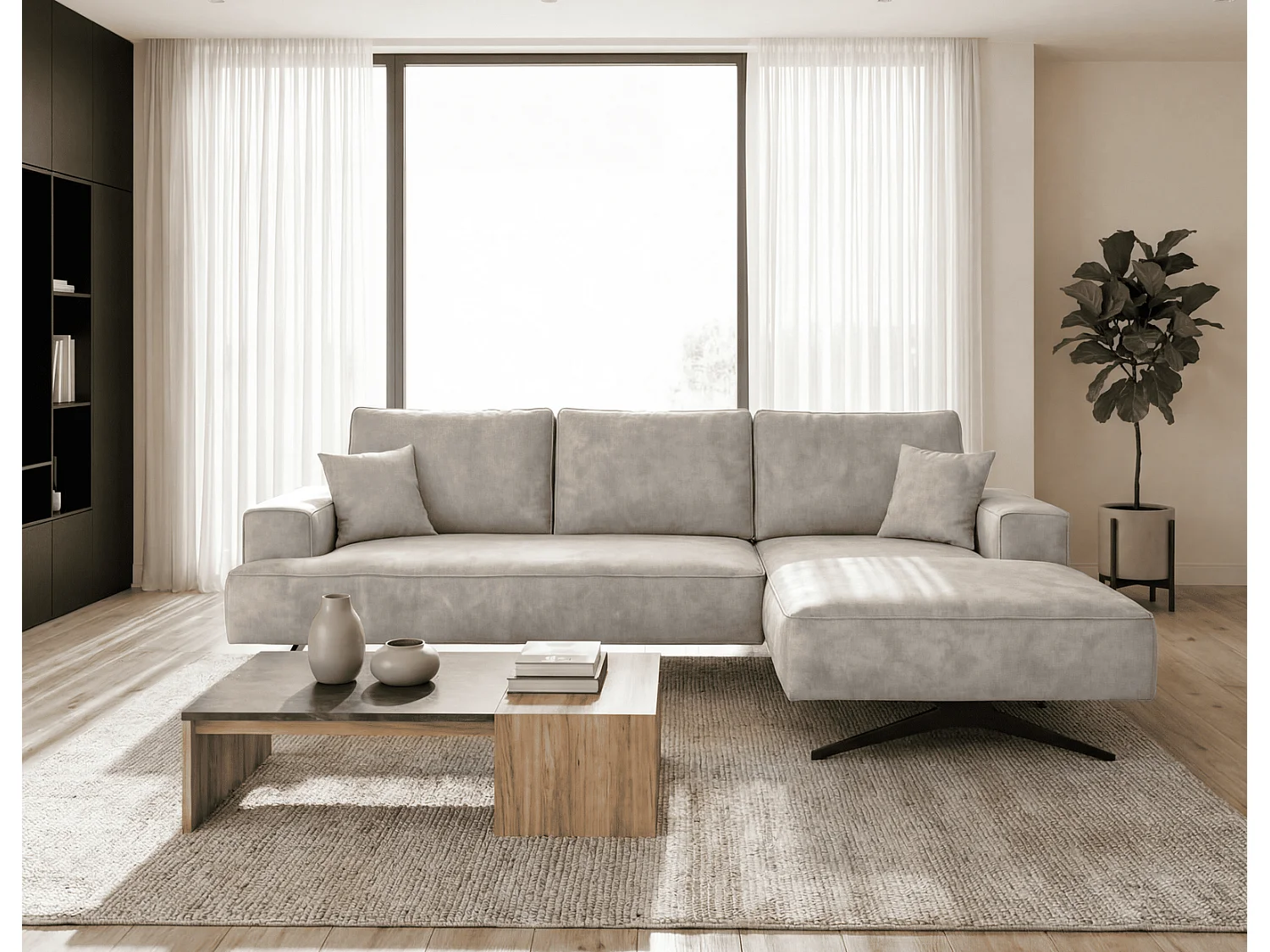 Ecksofa Zenaro in L-Form auf Füßen - modernes Design, Sofa 260 cm, rechts, Hellgrau