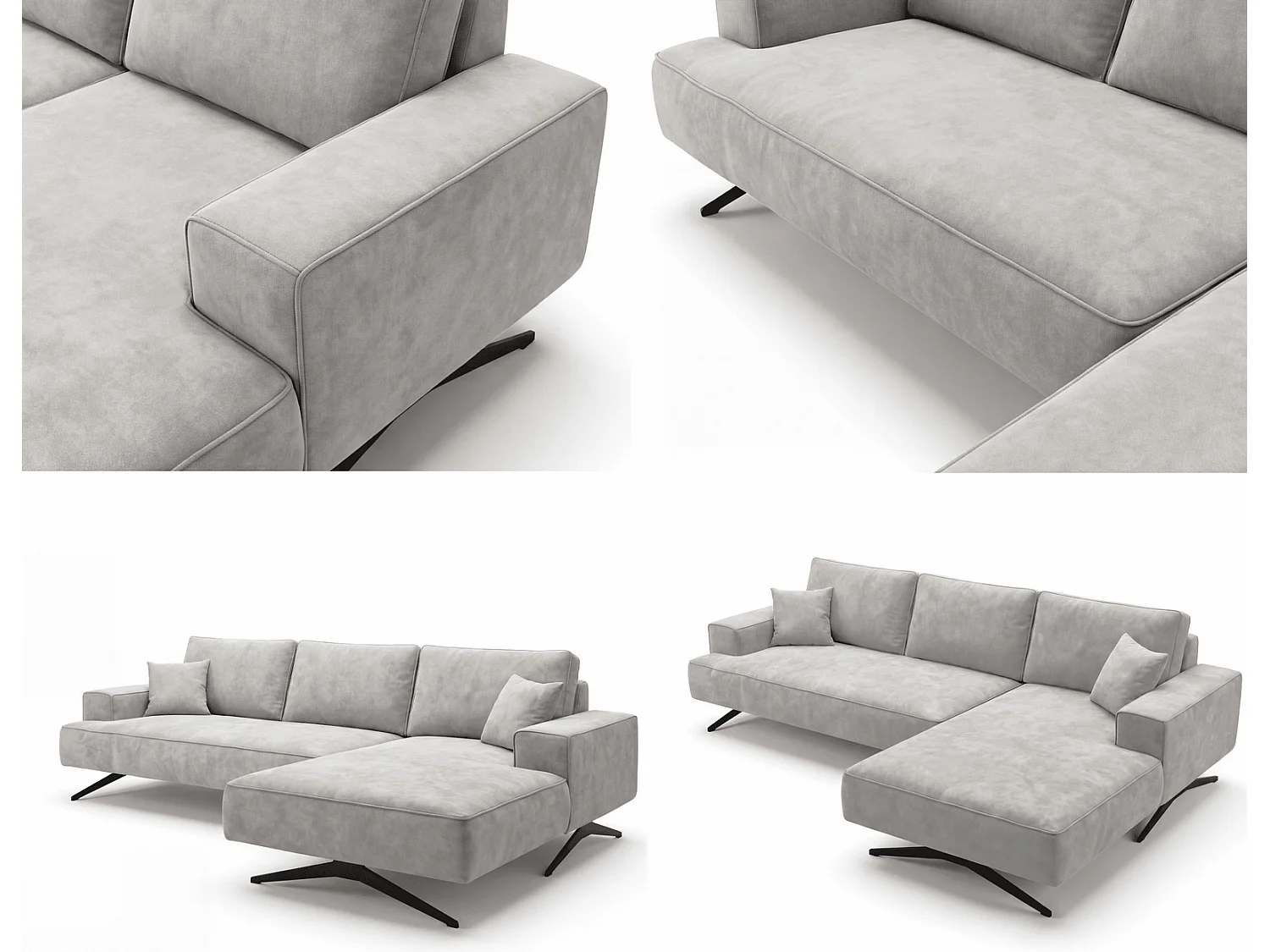 Ecksofa Zenaro in L-Form auf Füßen - modernes Design, Sofa 260 cm, rechts, Hellgrau