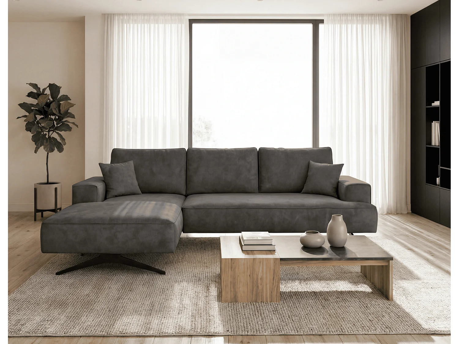 Ecksofa Zenaro in L-Form auf Füßen - modernes Design, Sofa 260 cm, links, Dunkelgrau