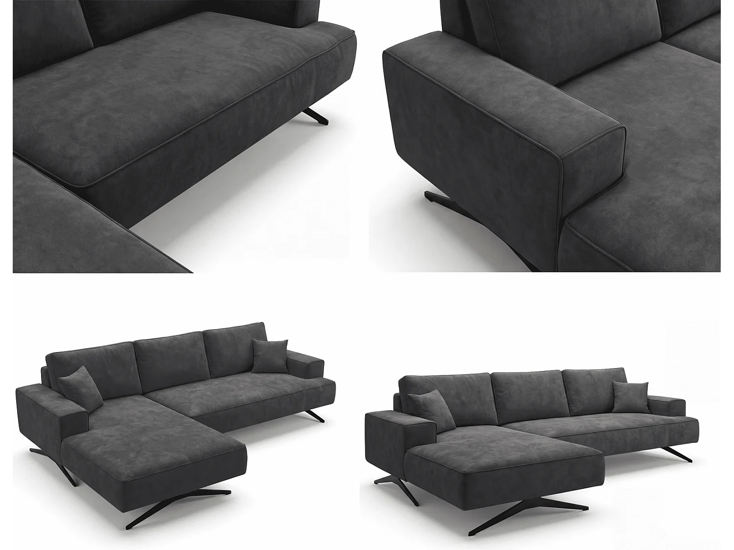 Ecksofa Zenaro in L-Form auf Füßen - modernes Design, Sofa 260 cm, links, Dunkelgrau