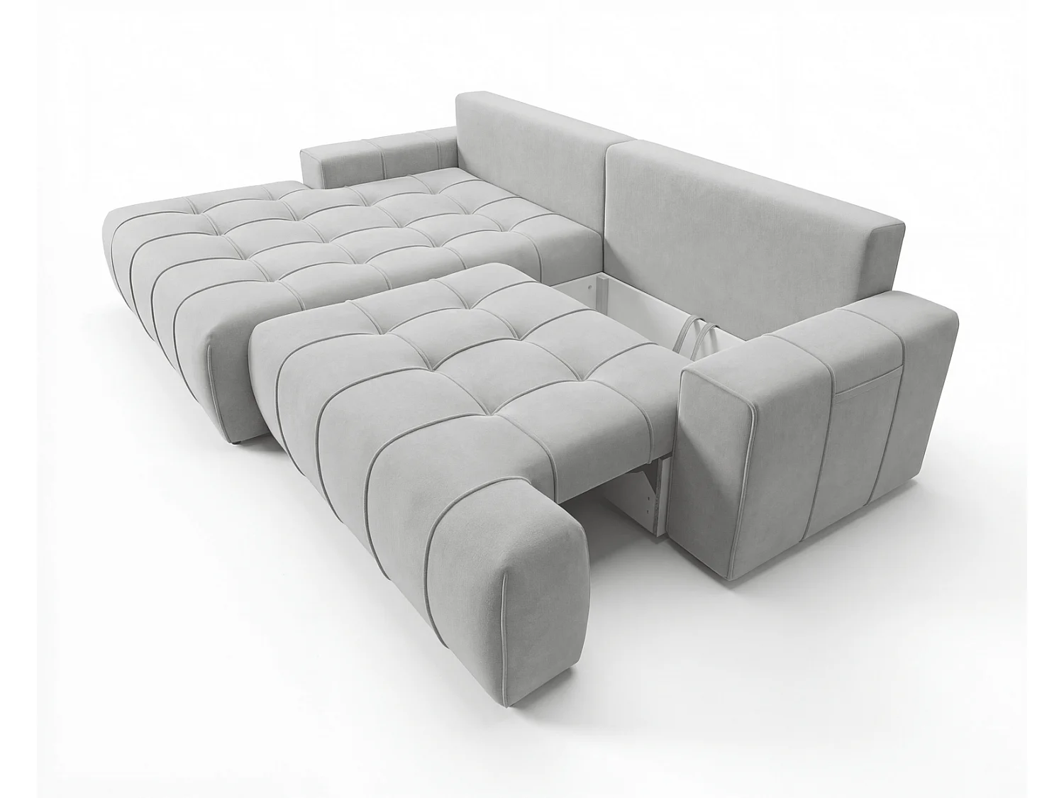 Canapé d'angle moderne Arvio 270 cm, convertible avec rangement, canapé design pour salon, gauche, gris clair