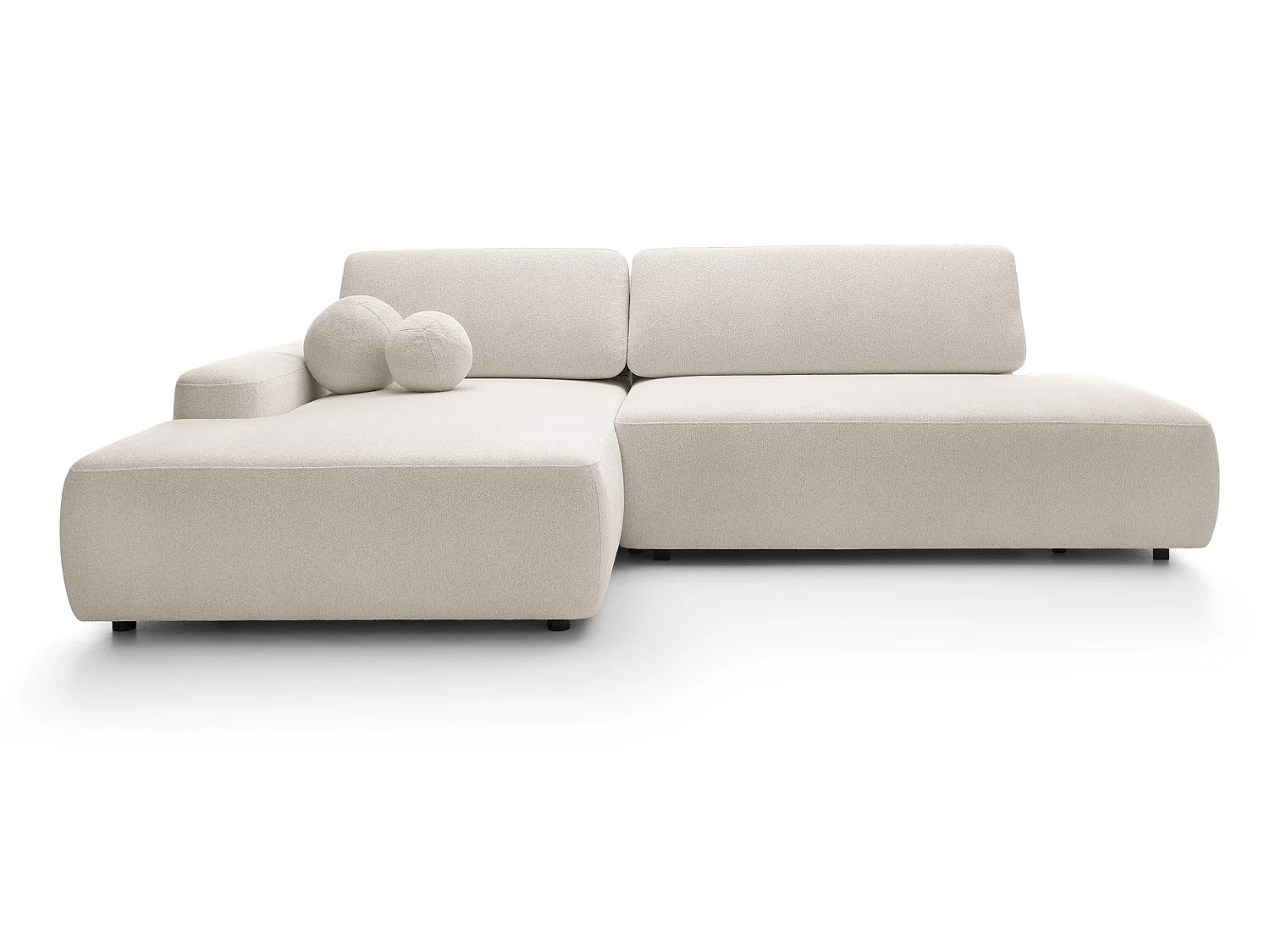 Canapé d'angle Orea O avec rangement design aux formes arrondies - canapé d'angle convertible, gauche, beige