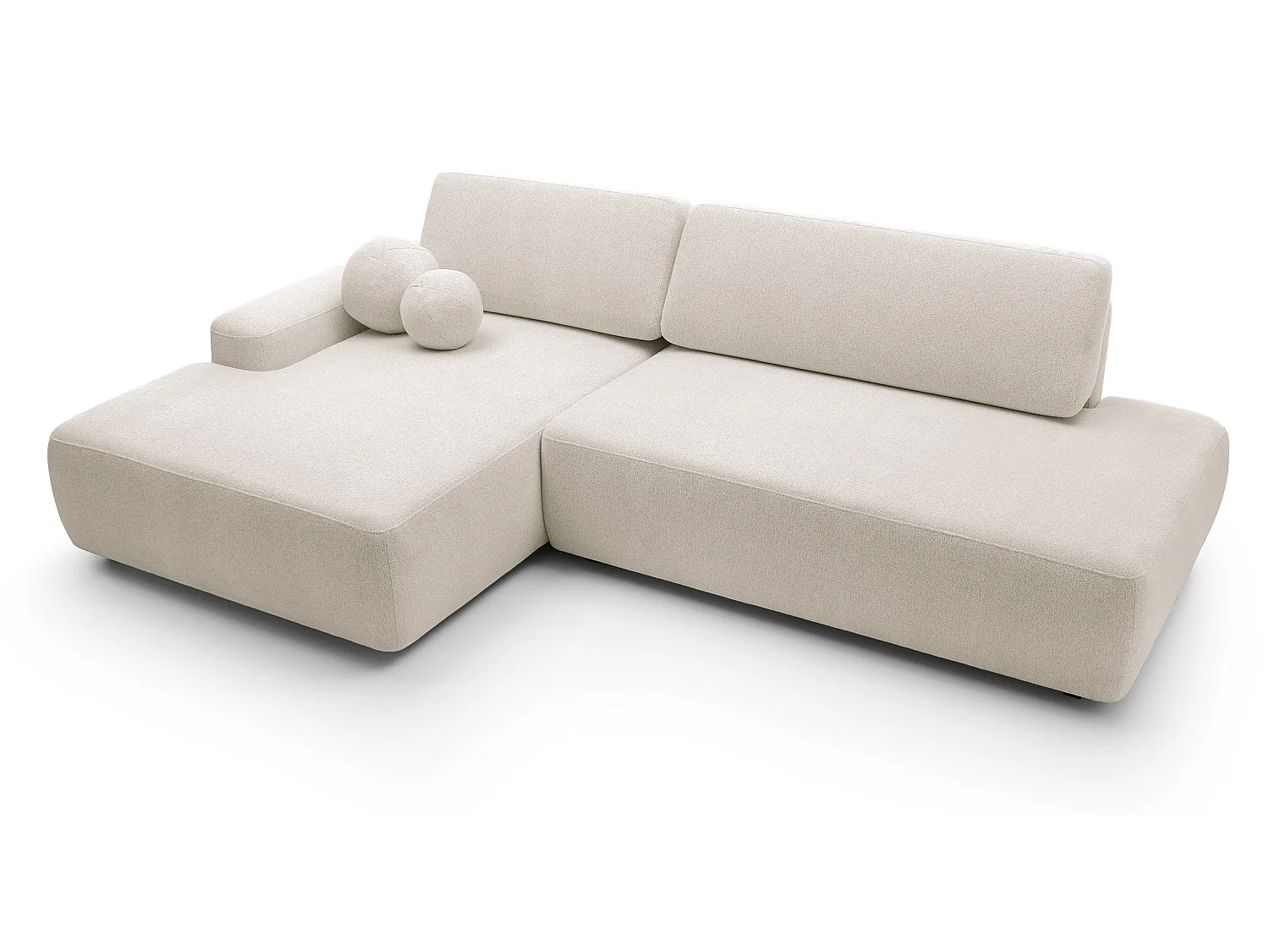 Canapé d'angle Orea O avec rangement design aux formes arrondies - canapé d'angle convertible, gauche, beige