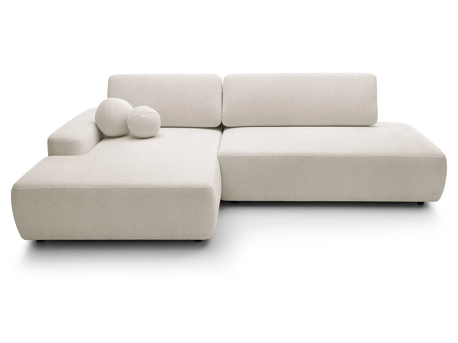 Canapé d'angle Orea O avec rangement design aux formes arrondies - canapé d'angle convertible, gauche, beige
