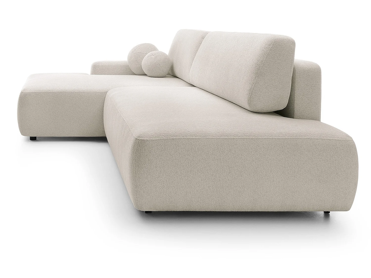 Canapé d'angle Orea O avec rangement design aux formes arrondies - canapé d'angle convertible, gauche, beige