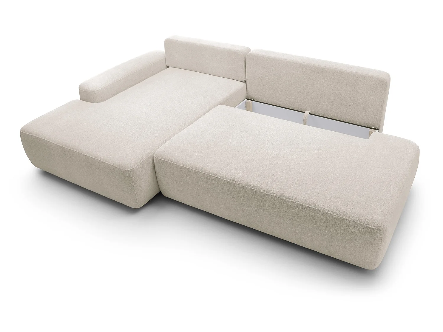 Canapé d'angle Orea O avec rangement design aux formes arrondies - canapé d'angle convertible, gauche, beige