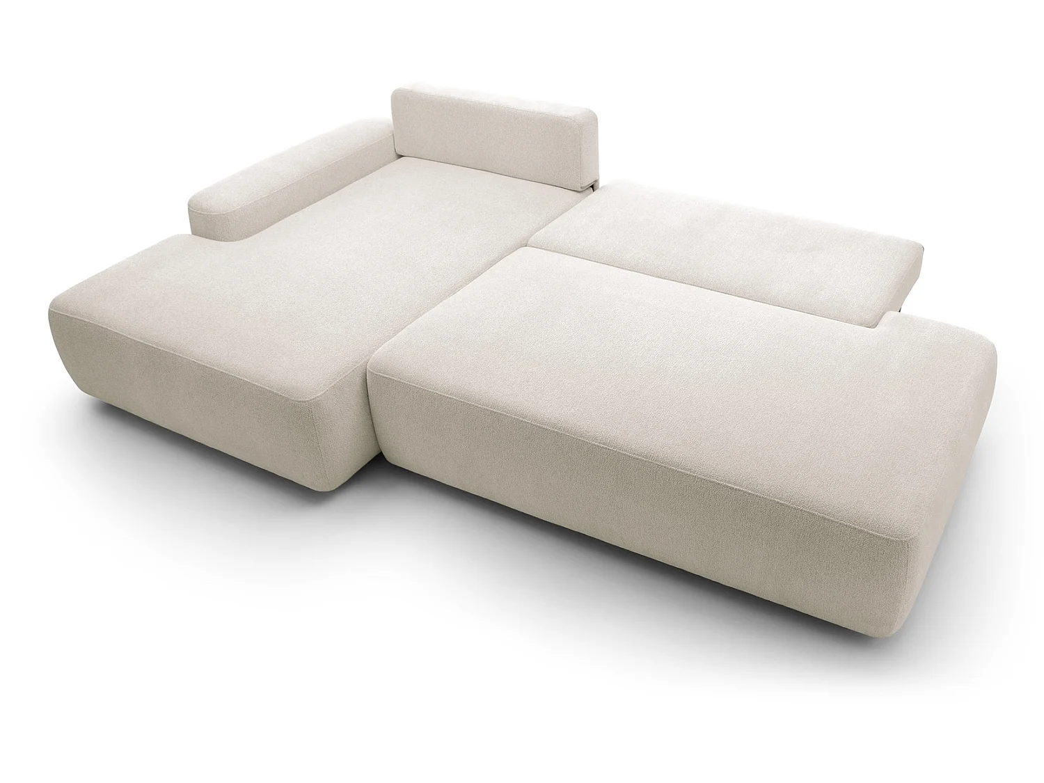 Canapé d'angle Orea O avec rangement design aux formes arrondies - canapé d'angle convertible, gauche, beige