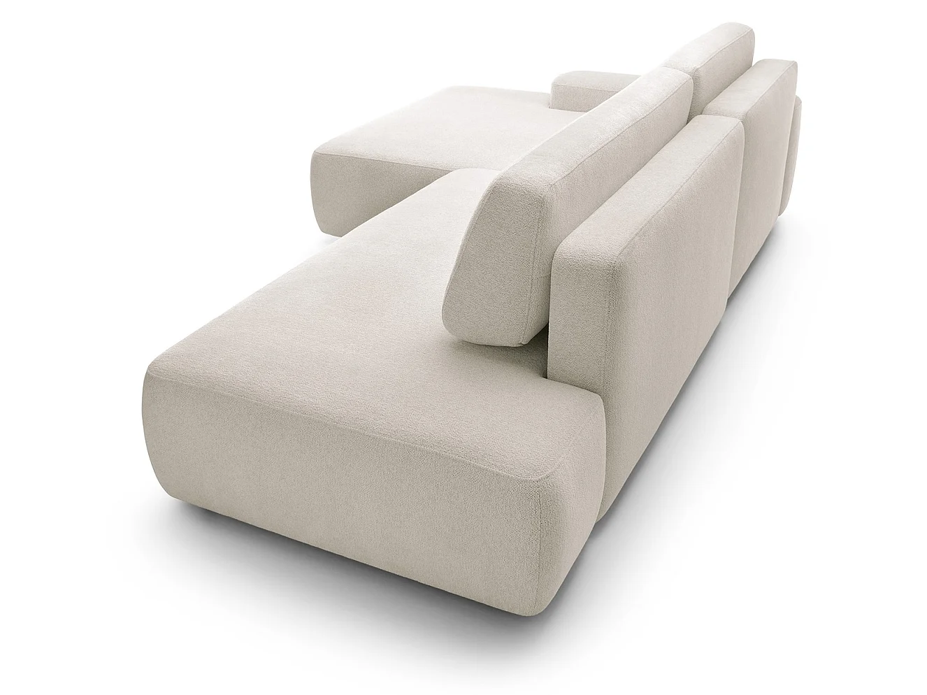 Canapé d'angle Orea O avec rangement design aux formes arrondies - canapé d'angle convertible, gauche, beige