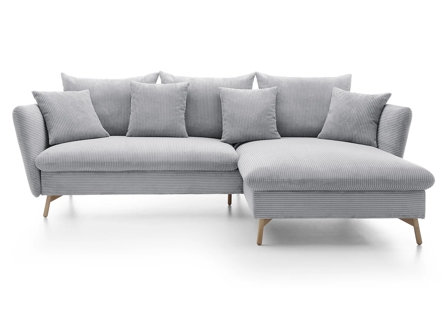 Canapé d'angle convertible Savona 260 cm, velours côtelé, droite - canapé d'angle avec coffre de rangement, gris clair