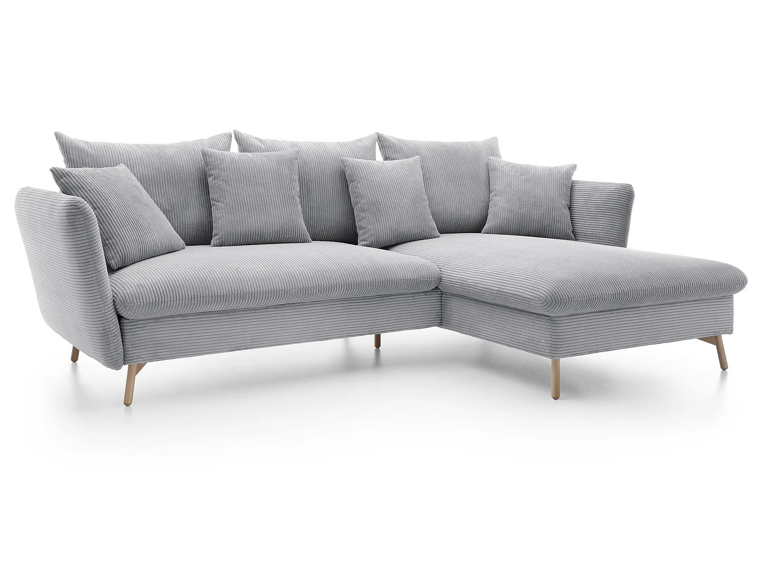 Canapé d'angle convertible Savona 260 cm, velours côtelé, droite - canapé d'angle avec coffre de rangement, gris clair