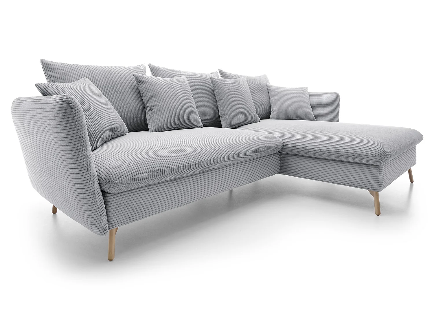 Canapé d'angle convertible Savona 260 cm, velours côtelé, droite - canapé d'angle avec coffre de rangement, gris clair