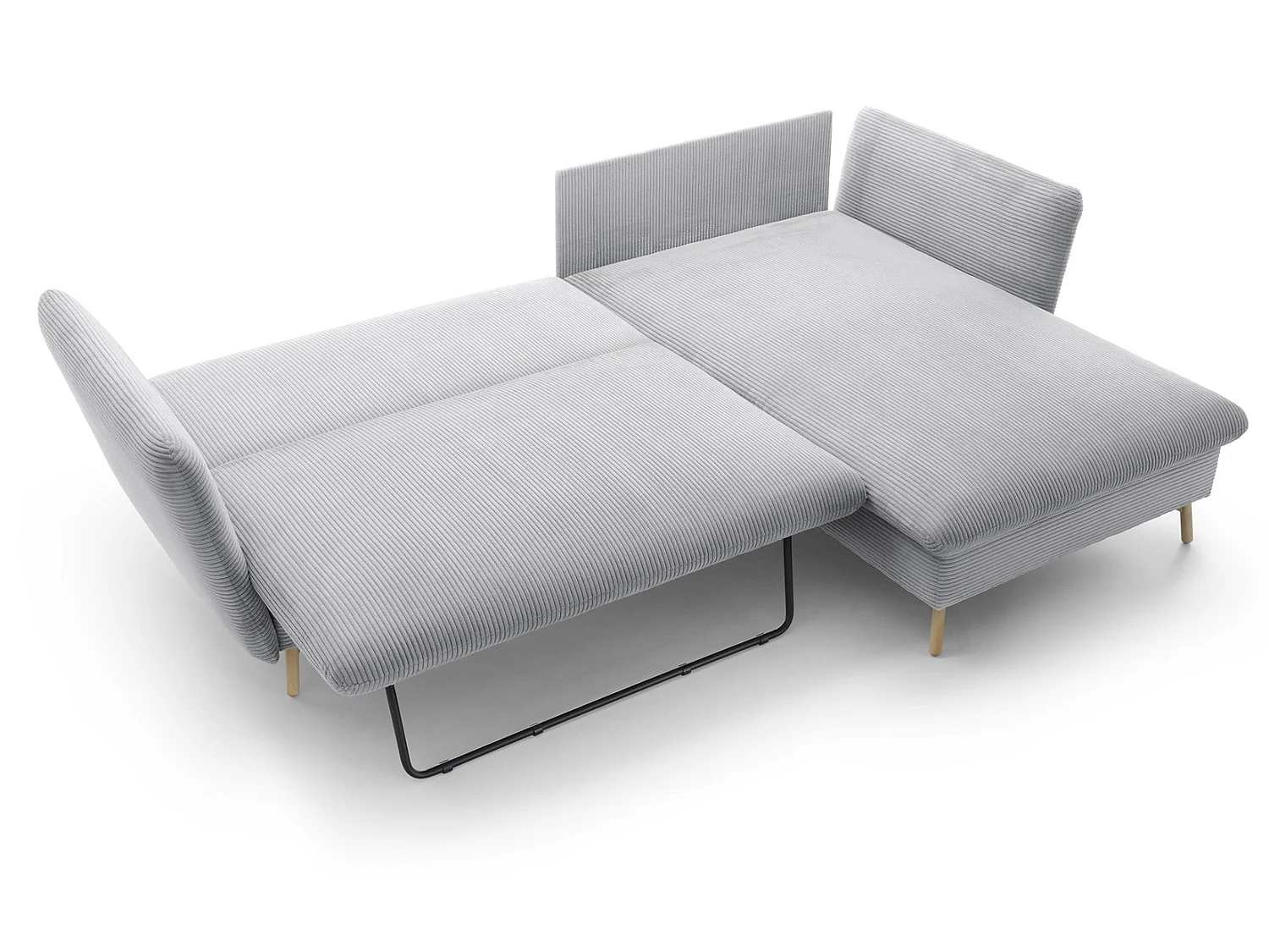 Canapé d'angle convertible Savona 260 cm, velours côtelé, droite - canapé d'angle avec coffre de rangement, gris clair
