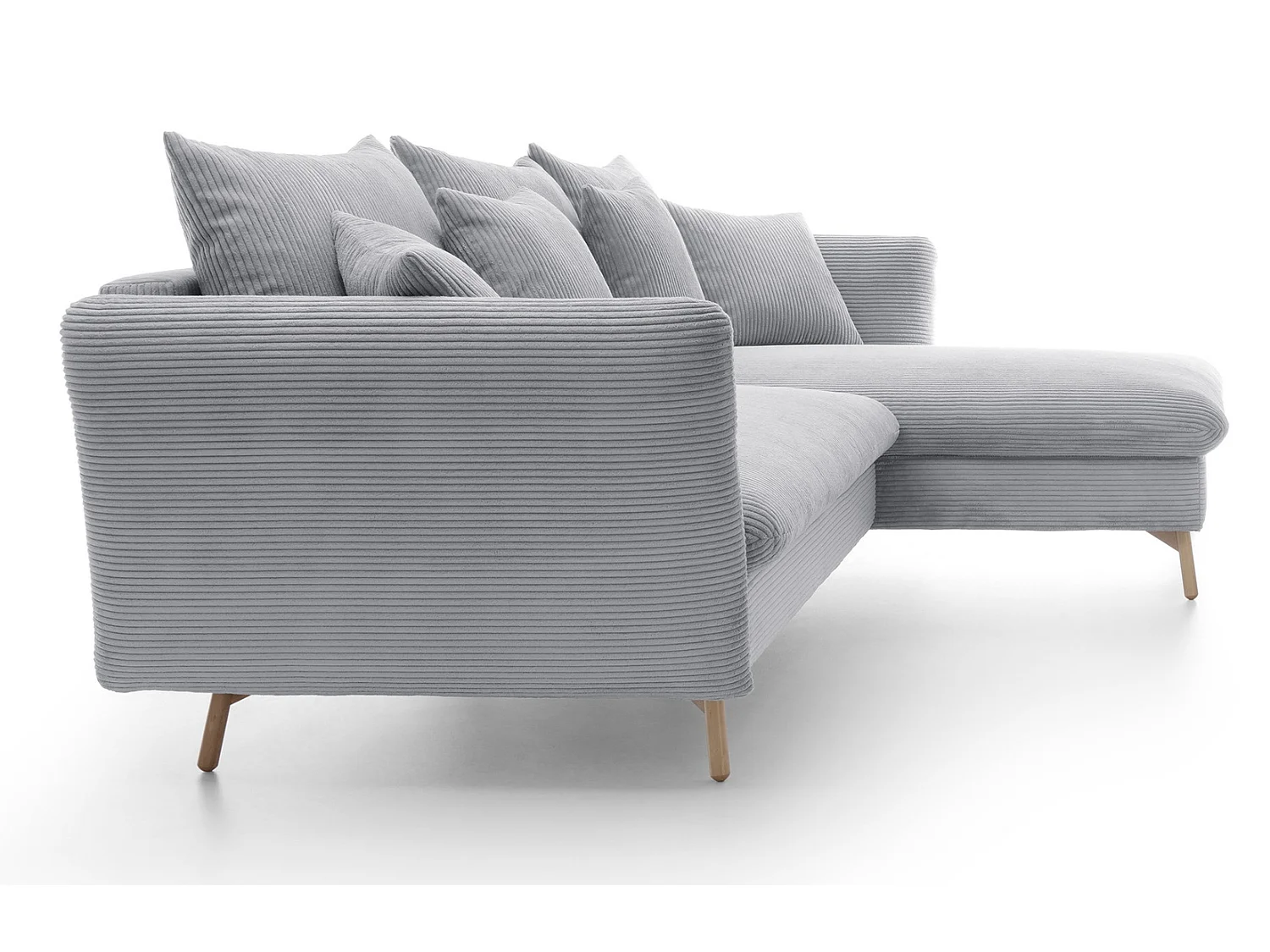 Canapé d'angle convertible Savona 260 cm, velours côtelé, droite - canapé d'angle avec coffre de rangement, gris clair