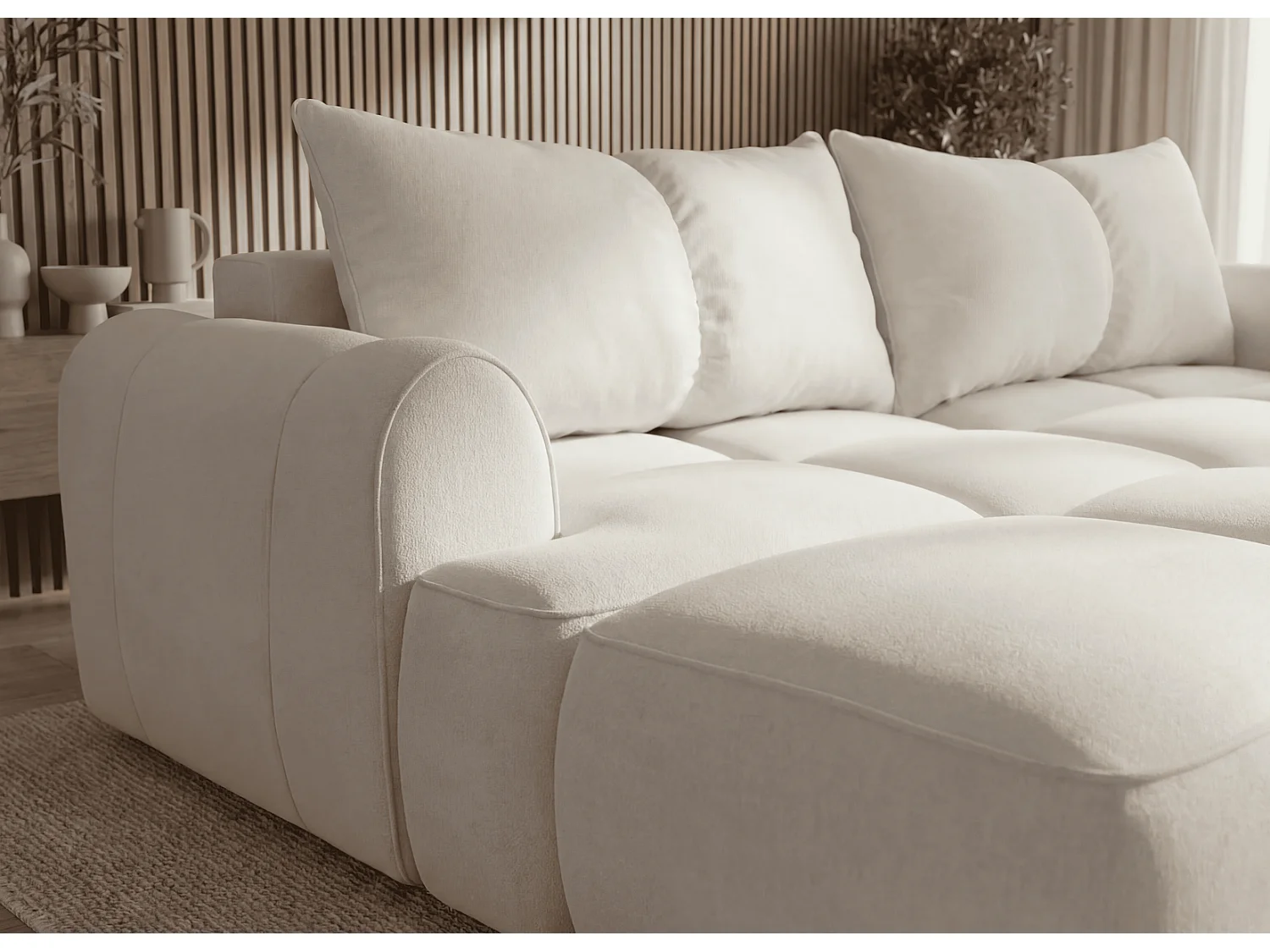 Canapé d'angle Avani 280 cm, canapé convertible avec rangement, design moderne, gauche, crème