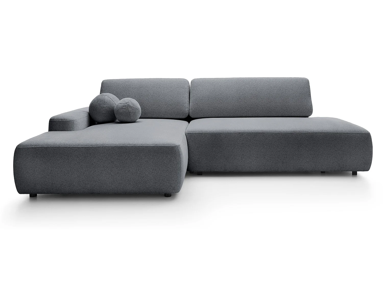 Canapé d'angle Orea O avec rangement design aux formes arrondies - canapé d'angle convertible, gauche, gris foncé